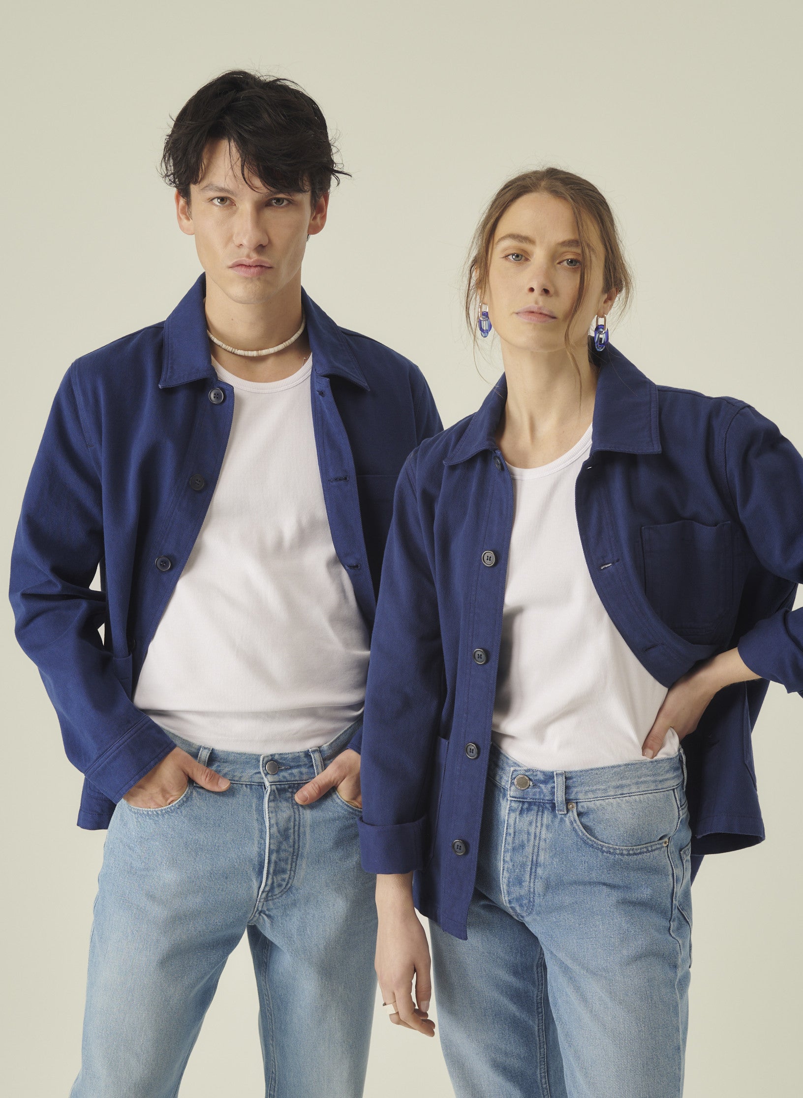 veste peintre bleu indogo homme femme unisexe