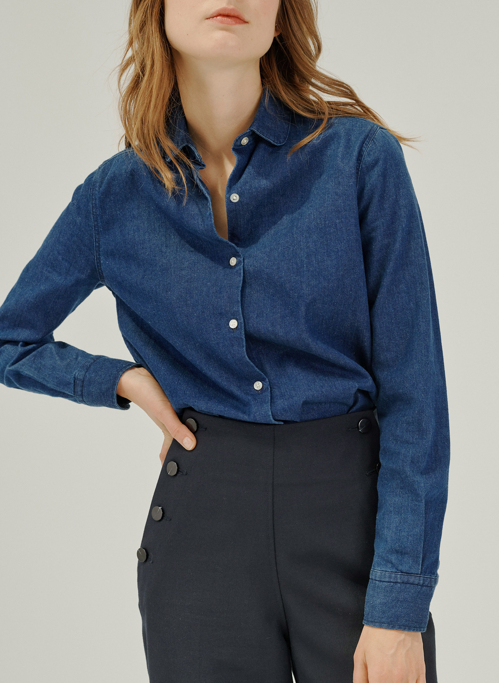 Chemise Femme Denim Col Claudine