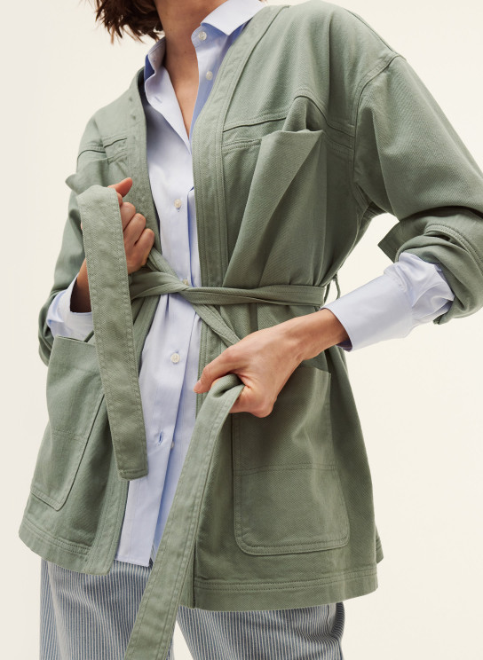 Veste Inspiration Kimono Pour Femme Vert D Eau En Coton Certifie Oeko Tex