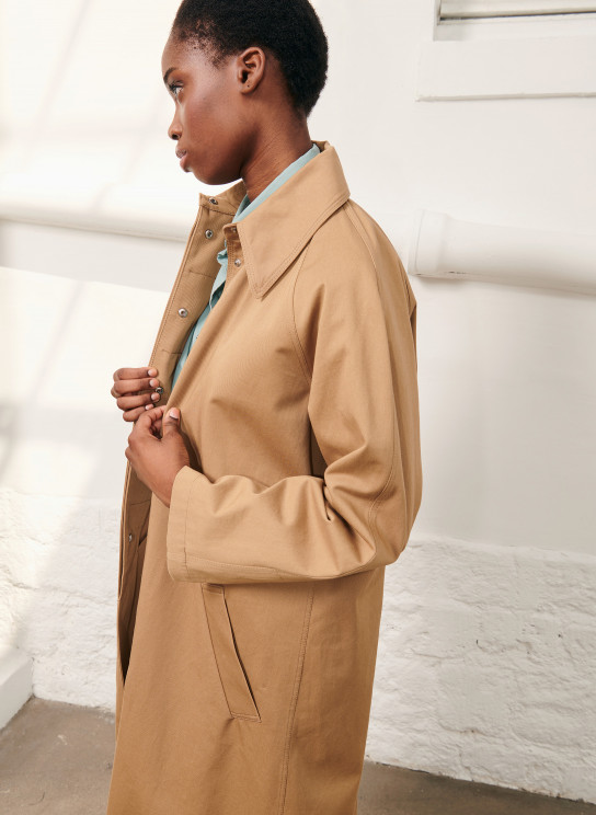 trench long femme beige en coton derperlant