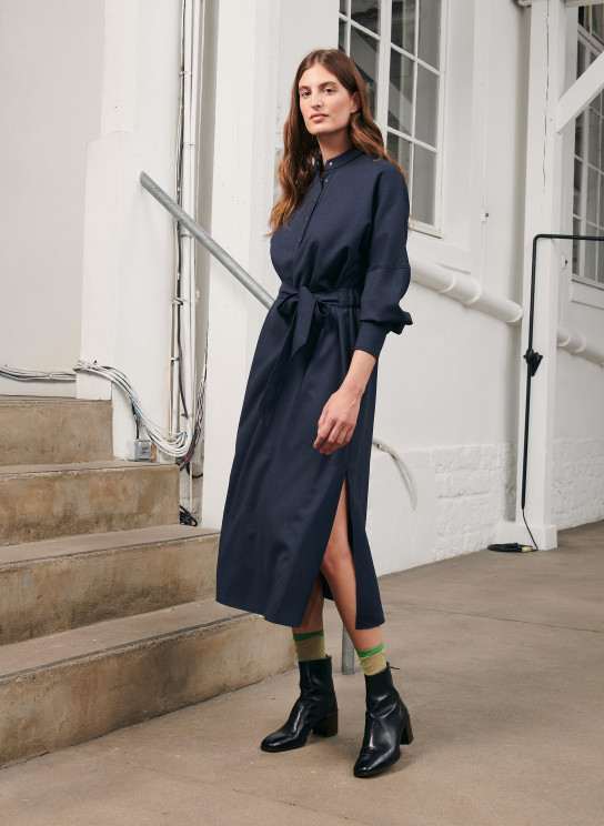 robe longue en flanelle bleu pour femme
