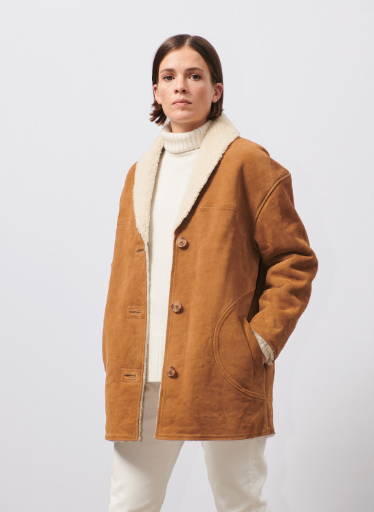 manteau daim et fourrure femme