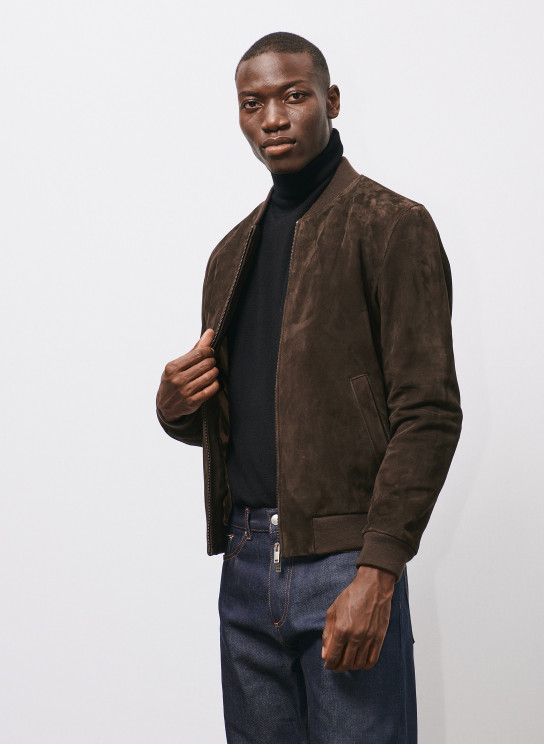 Blouson en daim pour homme marron foncé