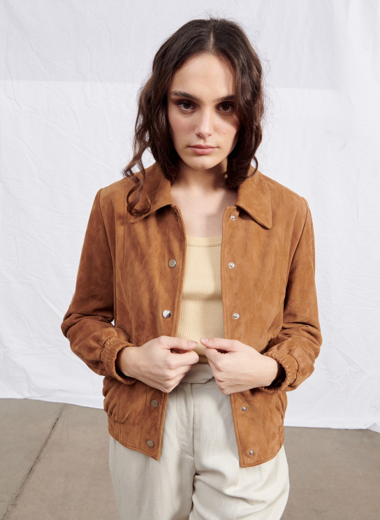 blouson en daim cognac pour femme