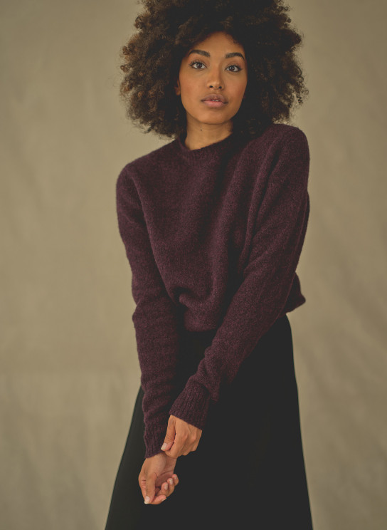 pull ras du cou bordeaux pour femme