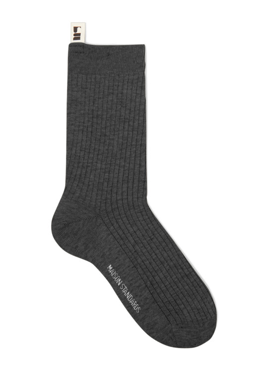 Chaussette unie gris chine unisexe pour homme et femme en coton logo Maison Standards