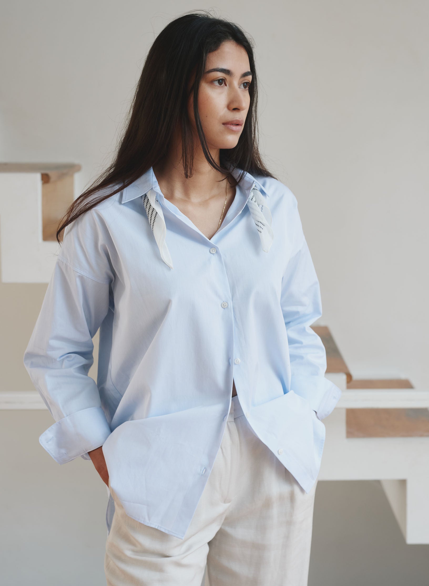 chemise oversized ample femme coton organique bleu
