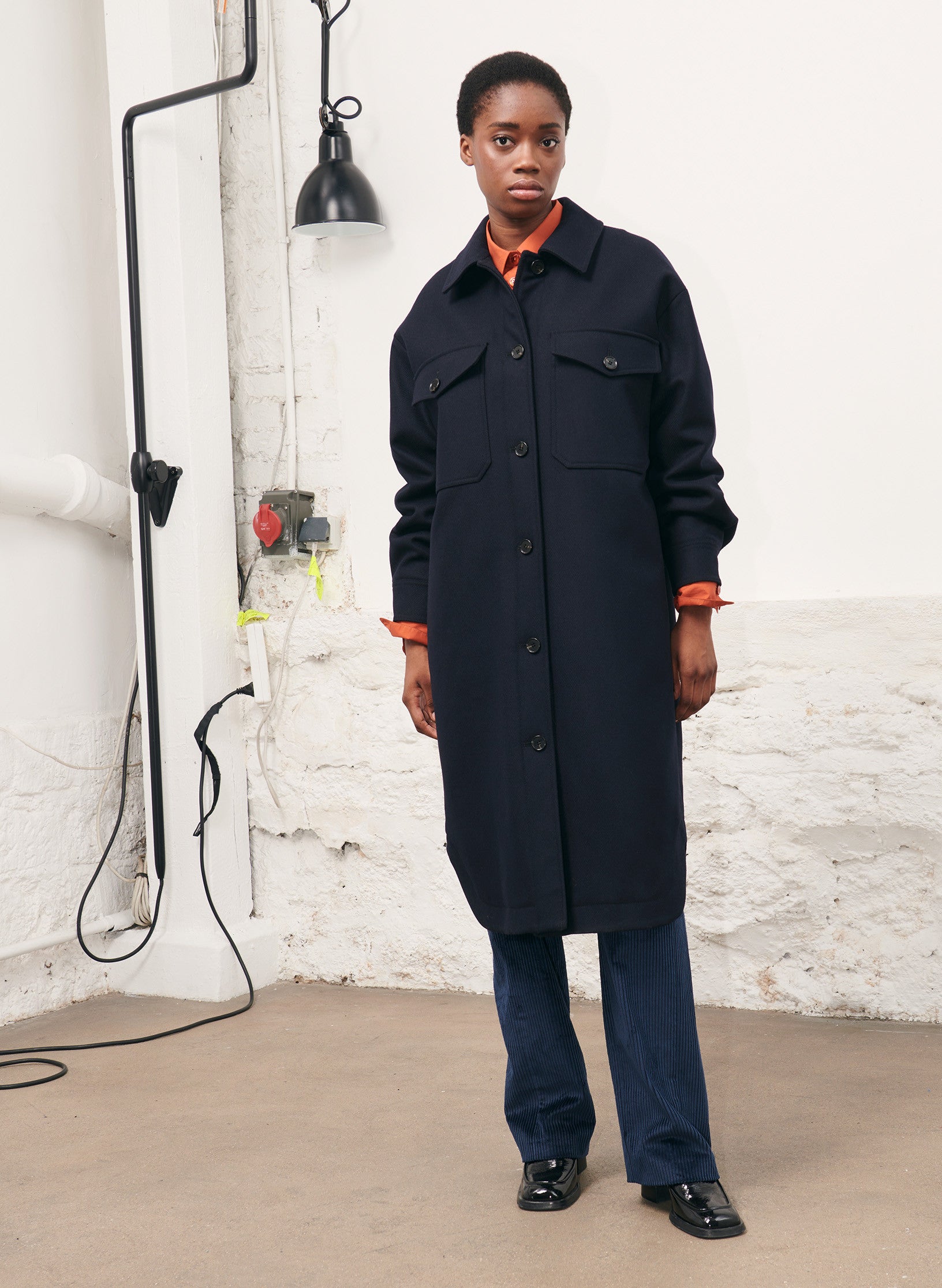 manteau long marine femme