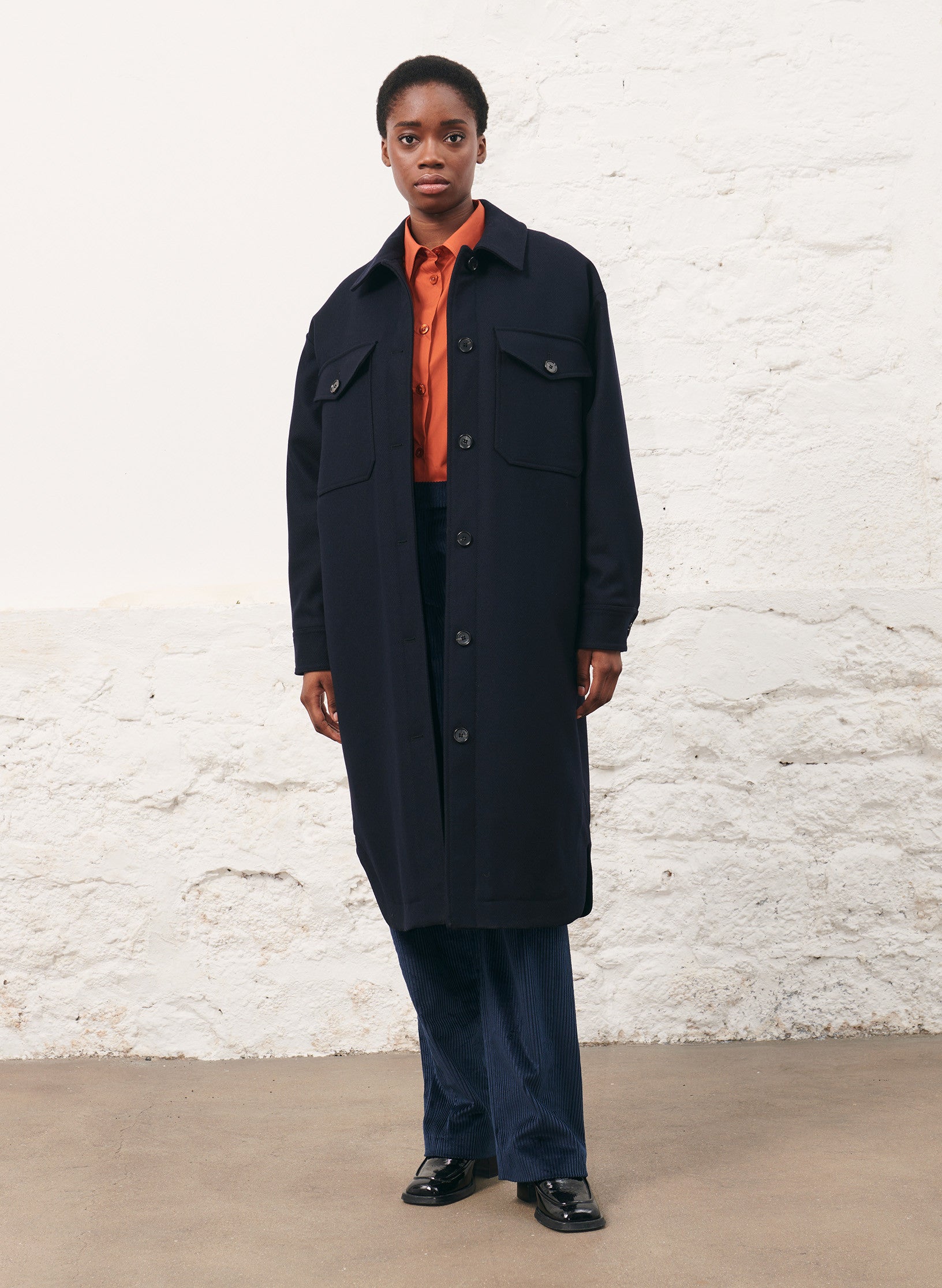 manteau long marine femme