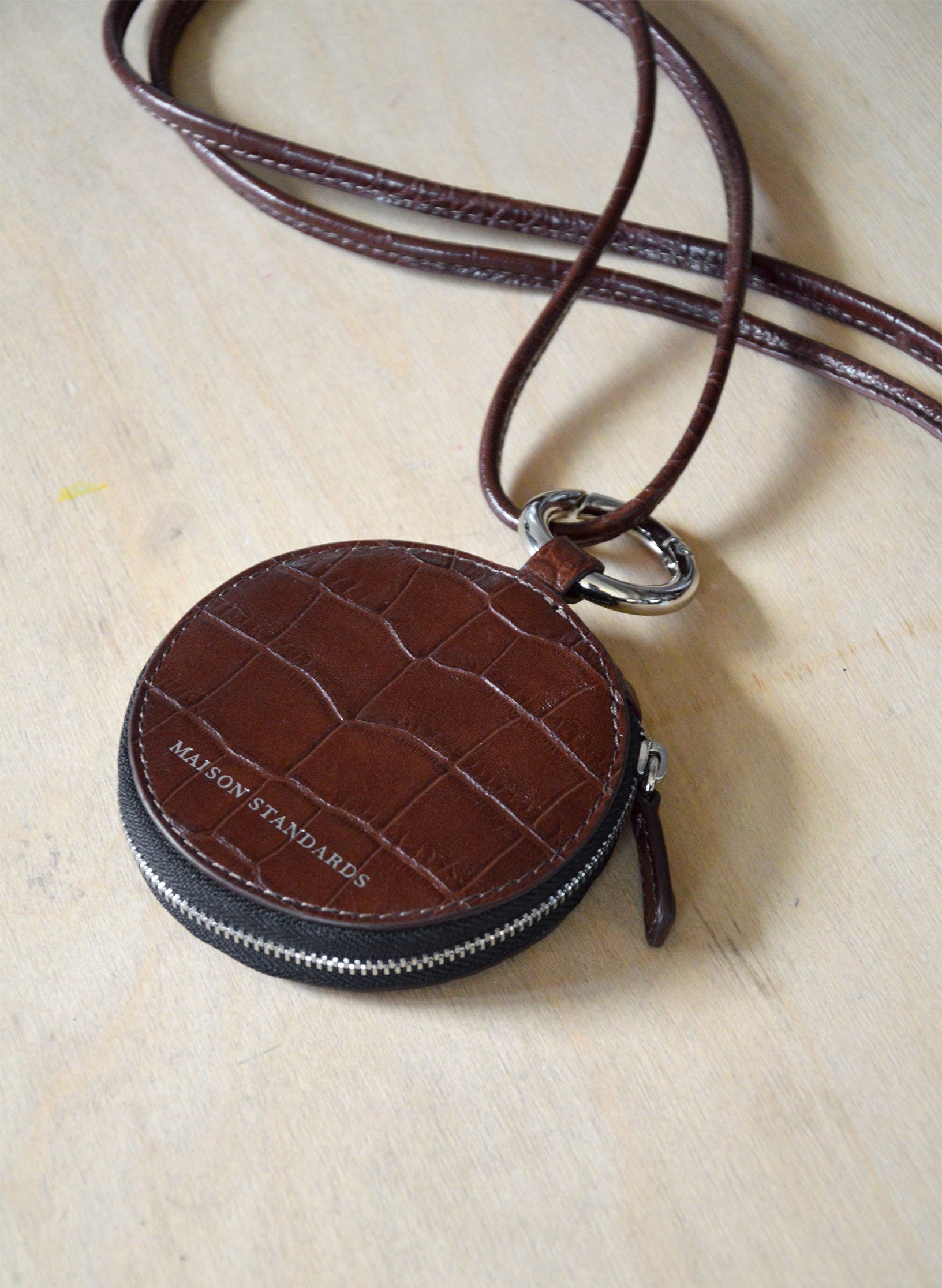 porte monnaie cou cuir marron femme