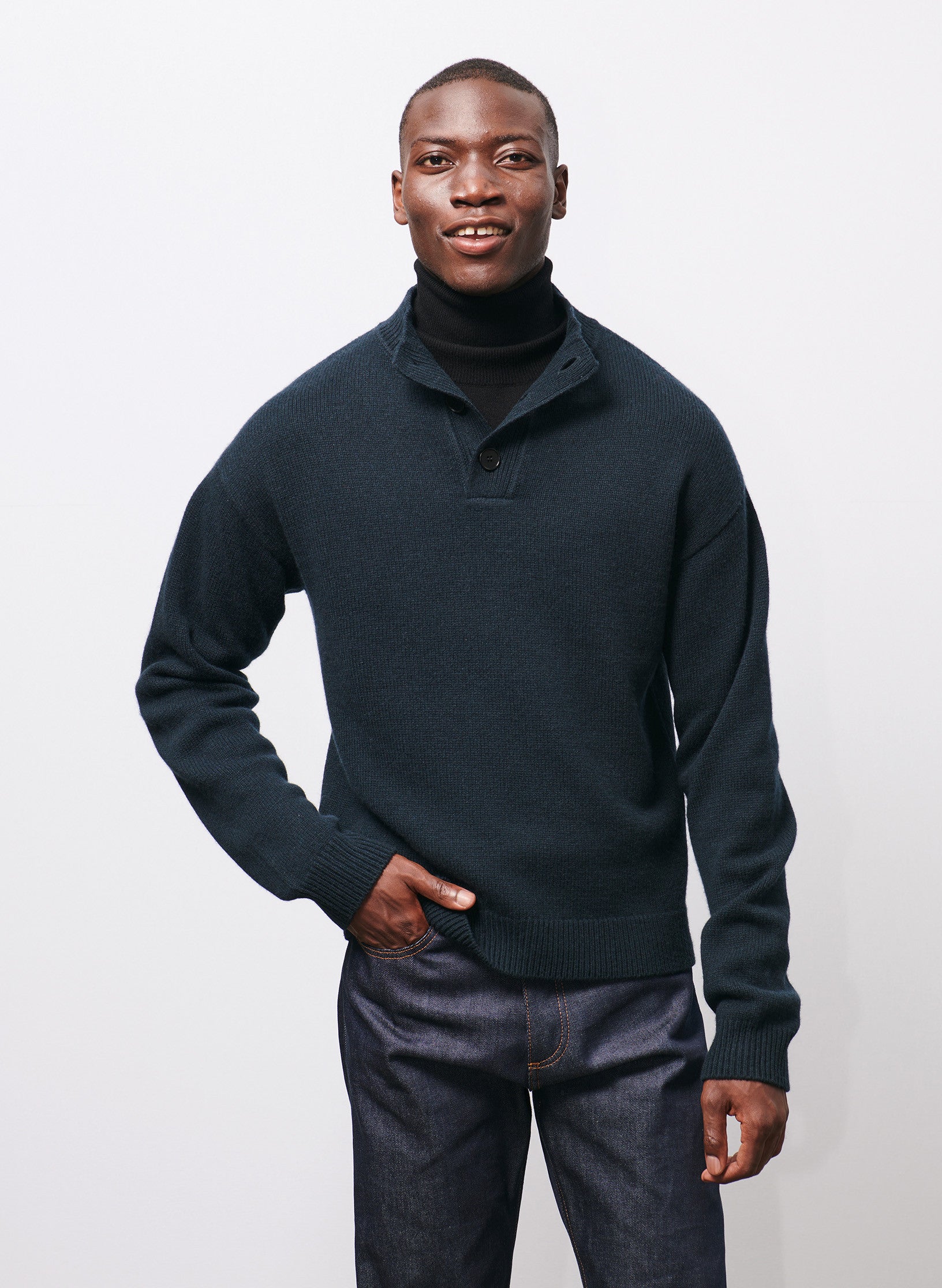 pull col roule cachemire noir homme