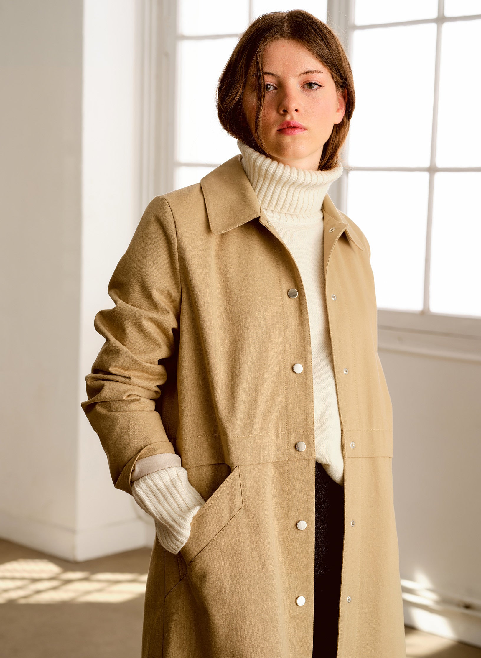 pull oversized col roule ecru laine ecoreponsable ecru