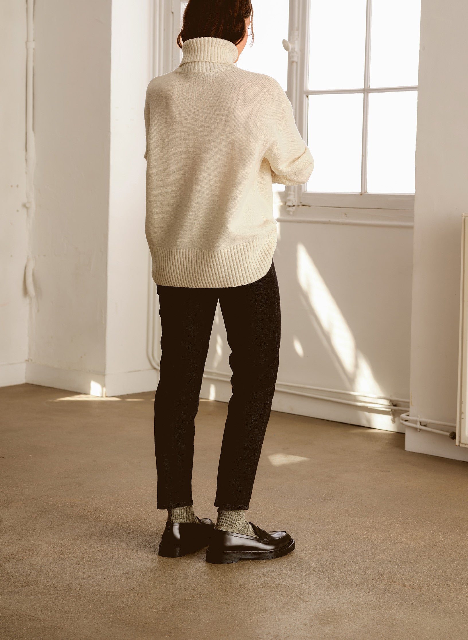 pull oversized col roule ecru laine ecoreponsable ecru