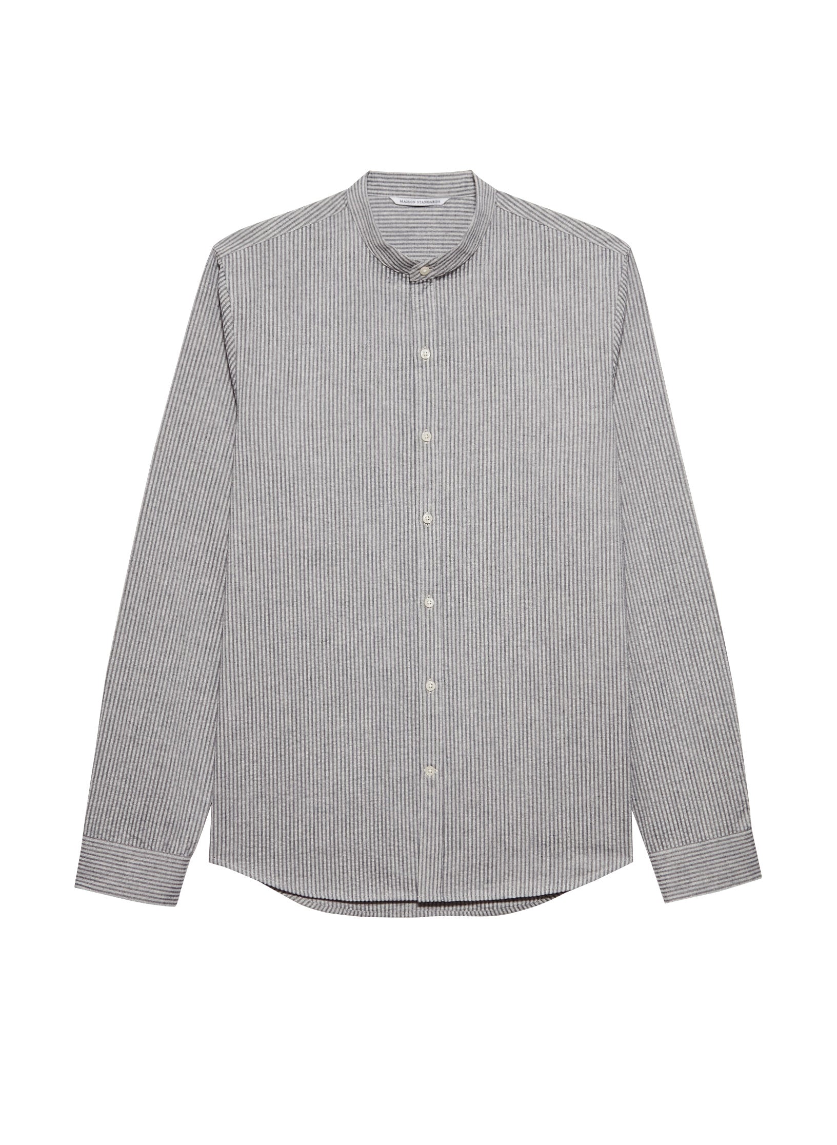 chemise col mao rayee seersucker bleu homme