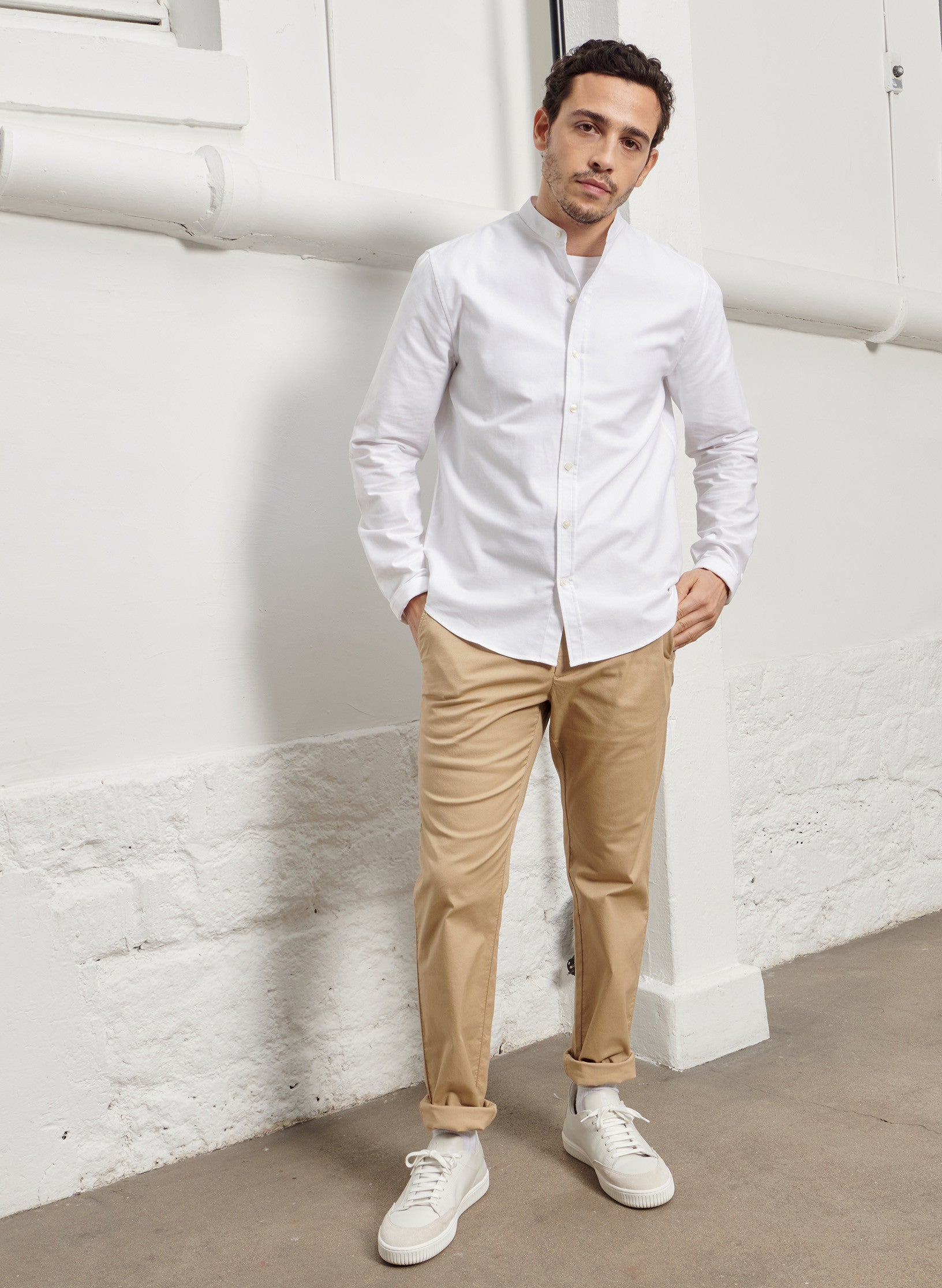 chemise col mao blanc homme