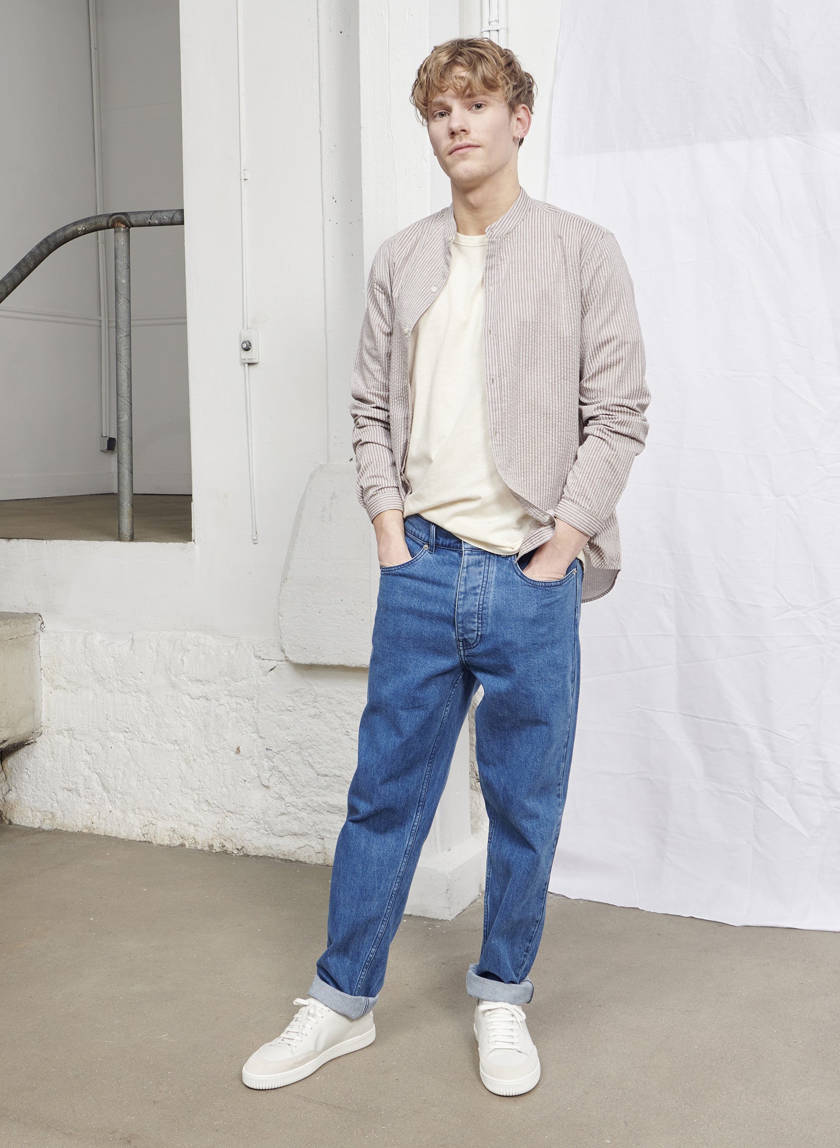 chemise col mao rayee rose homme