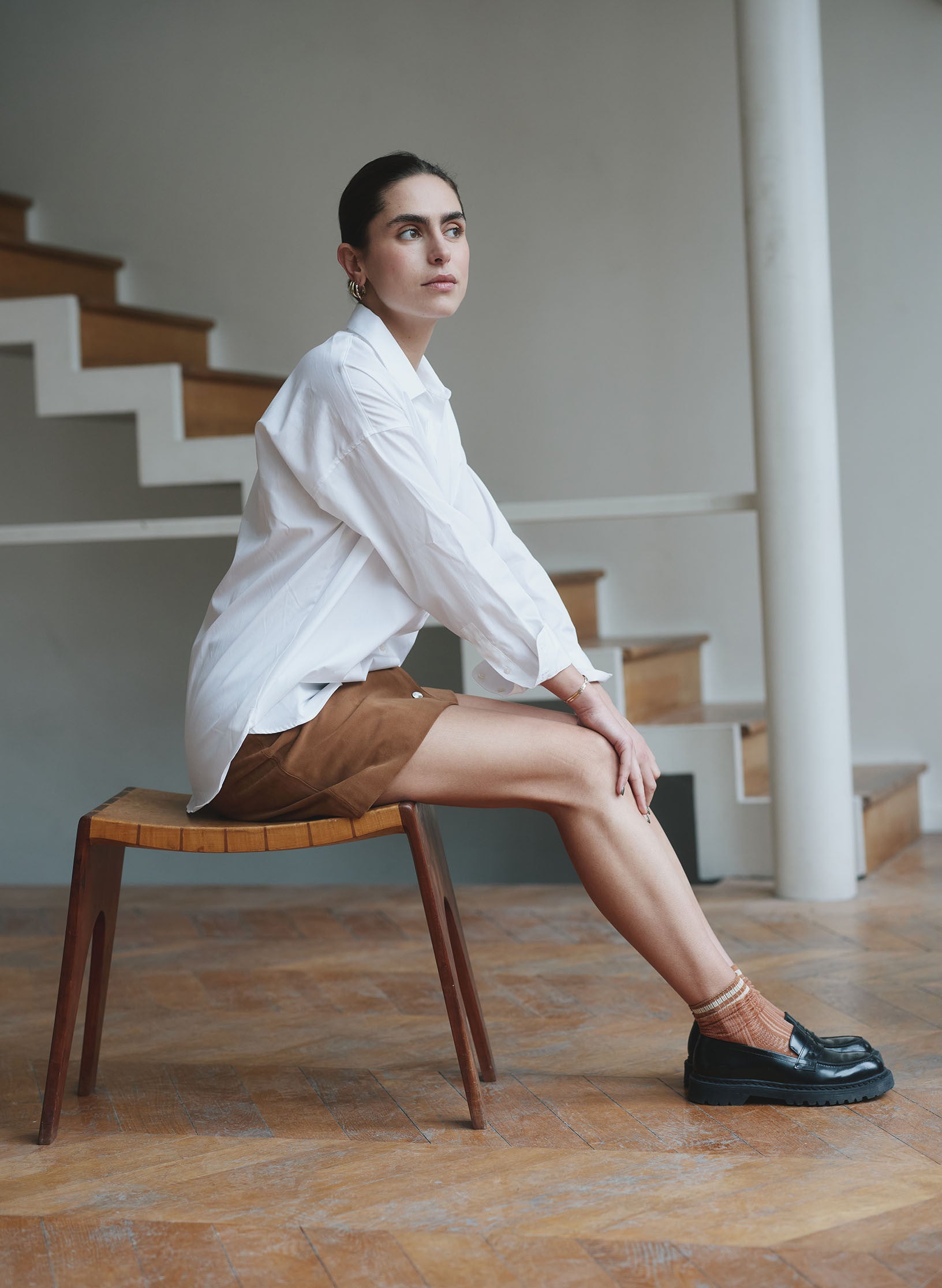 jupe pression daim cognac femme