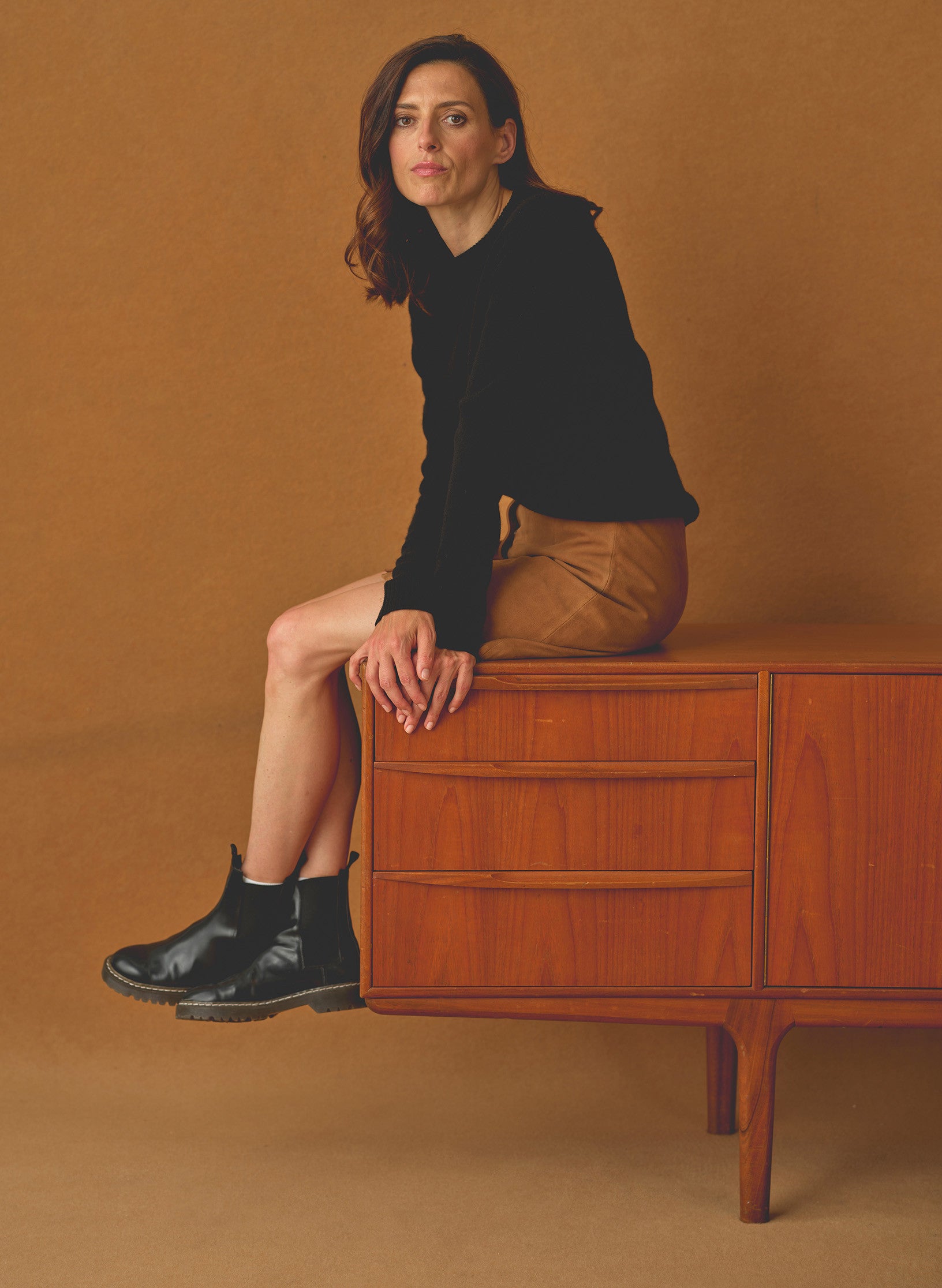 jupe pression daim cognac femme