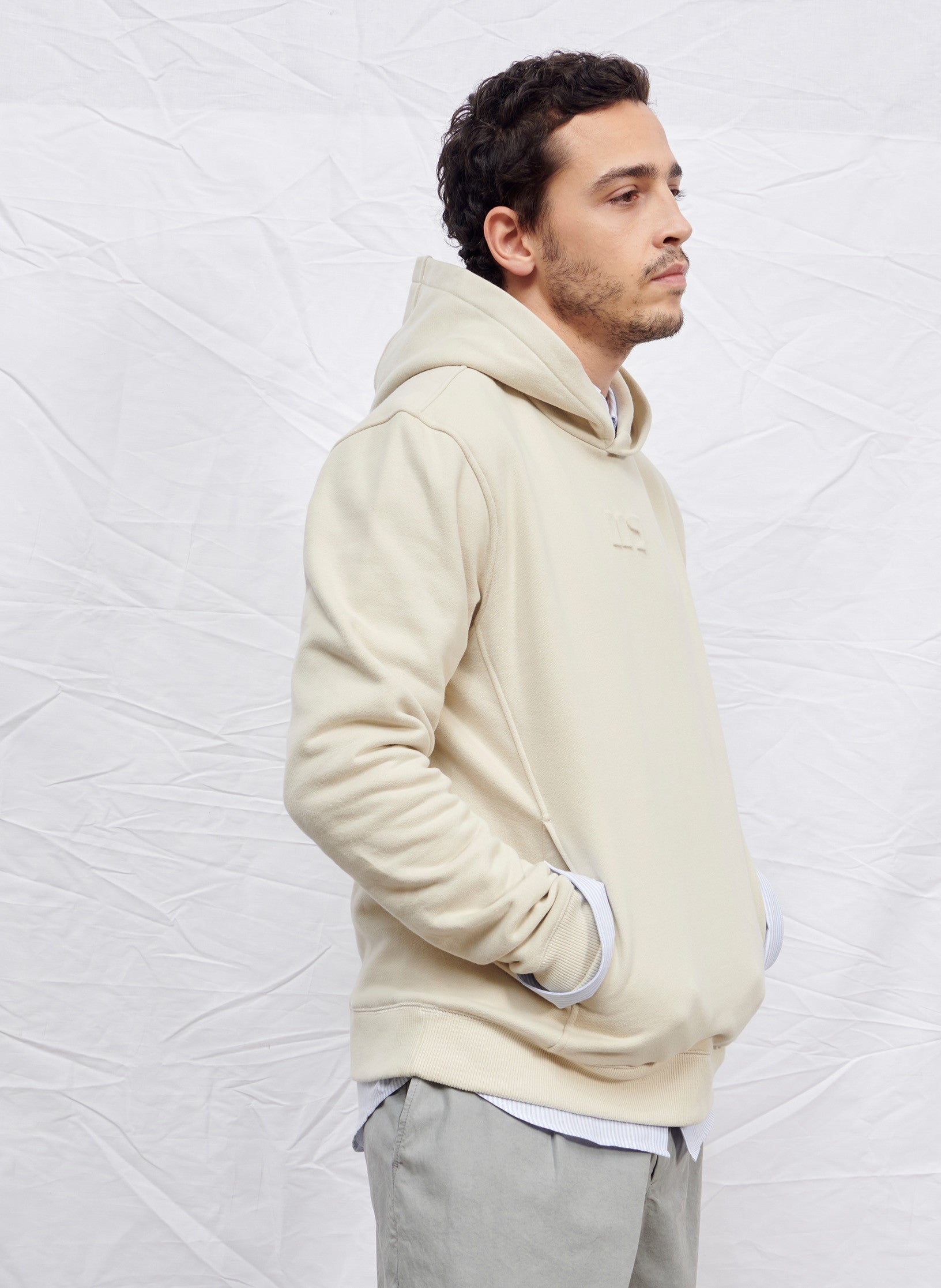 hoodie beige homme coton logo