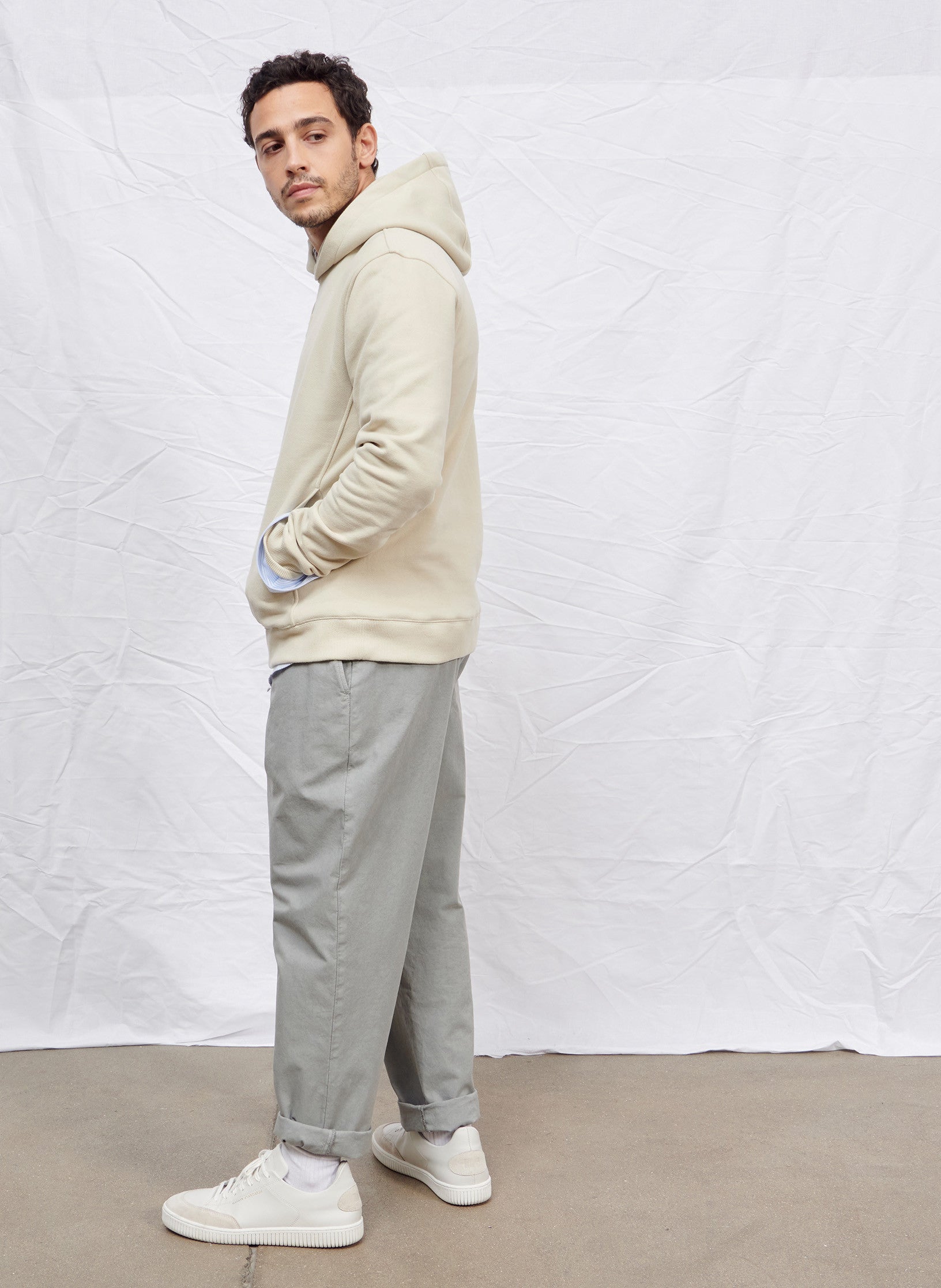 hoodie beige homme coton logo