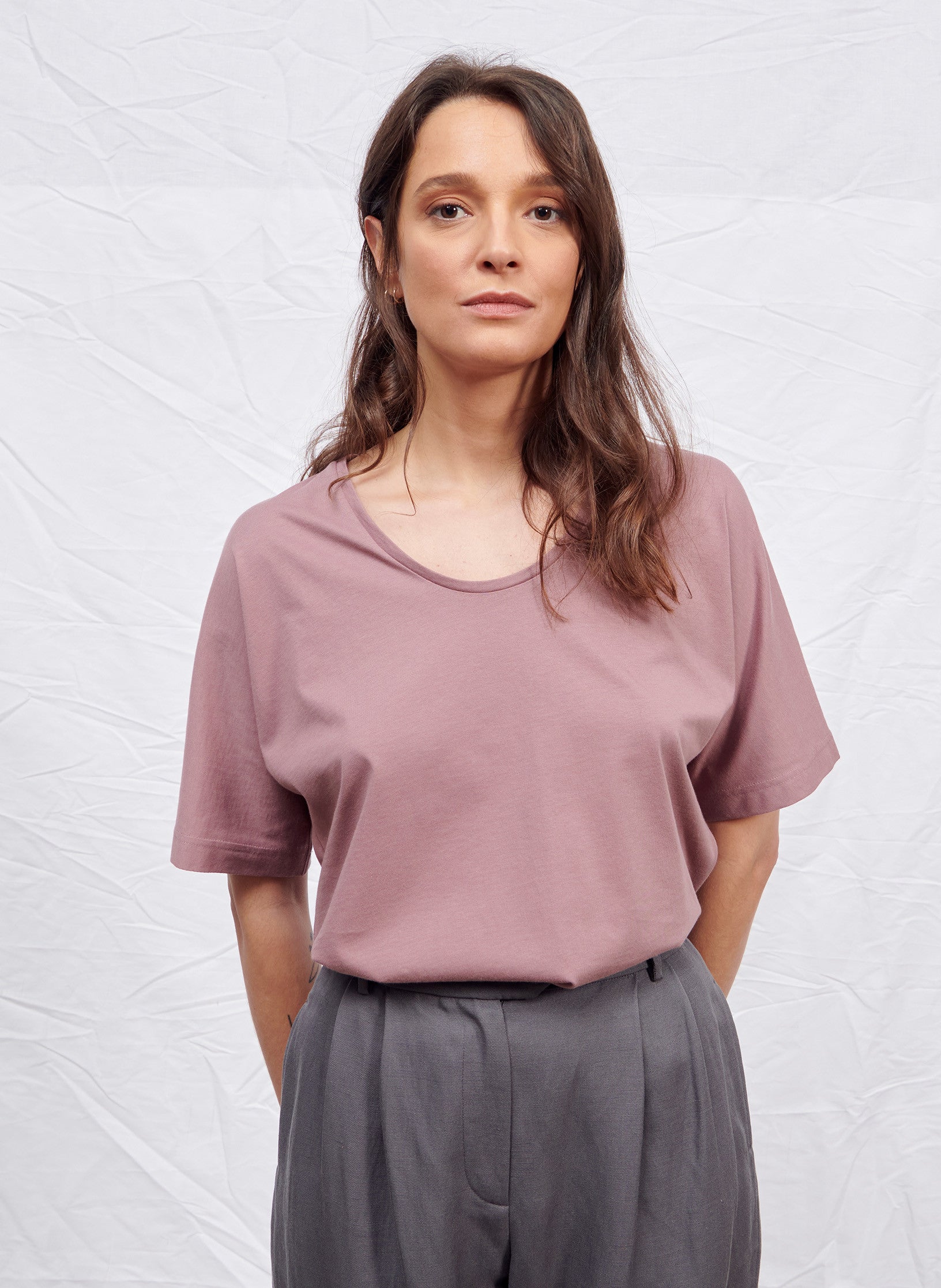 t shirt v femme rose coton organique