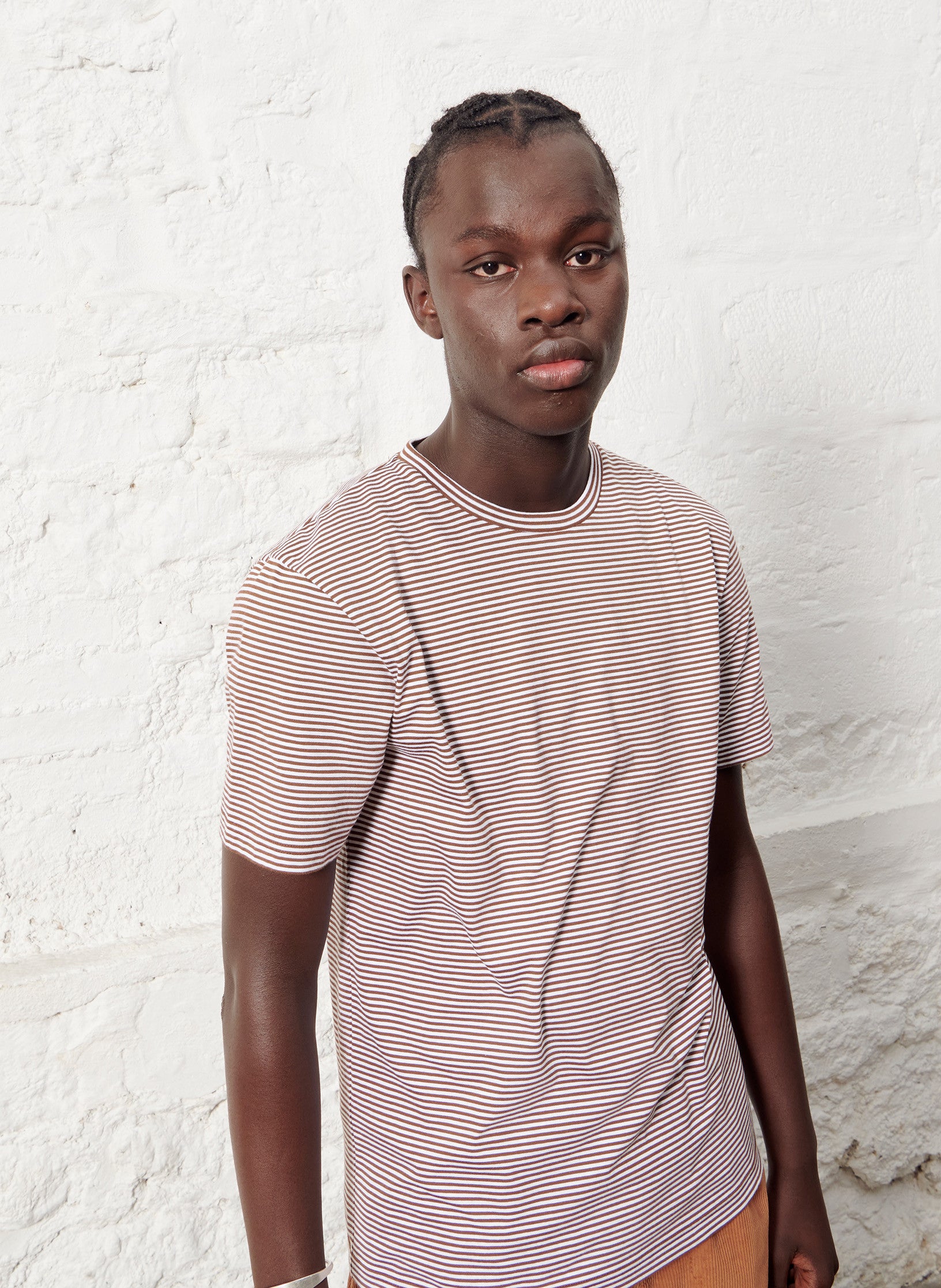 tee shirt raye coton terracotta homme