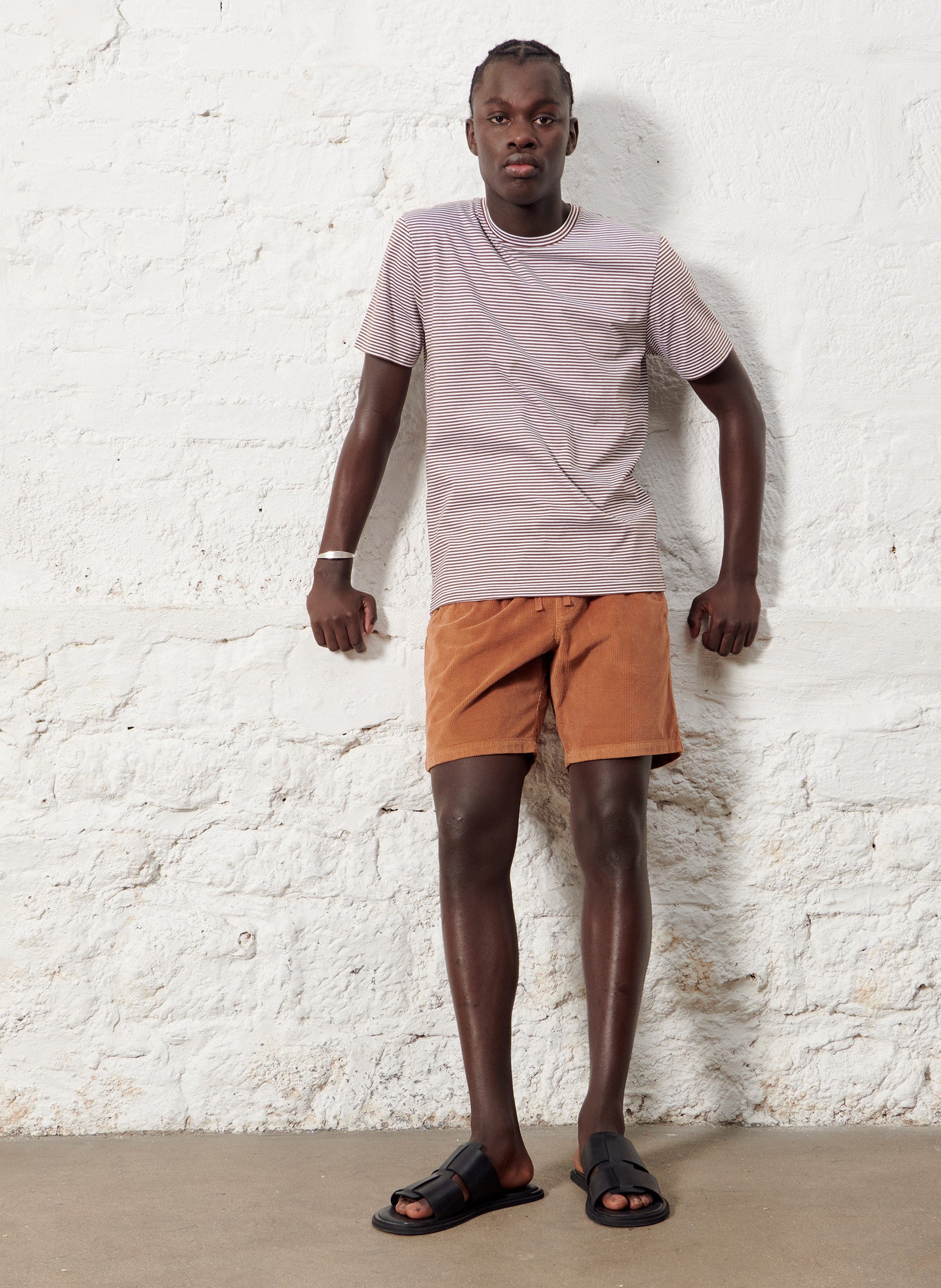 tee shirt raye coton terracotta homme
