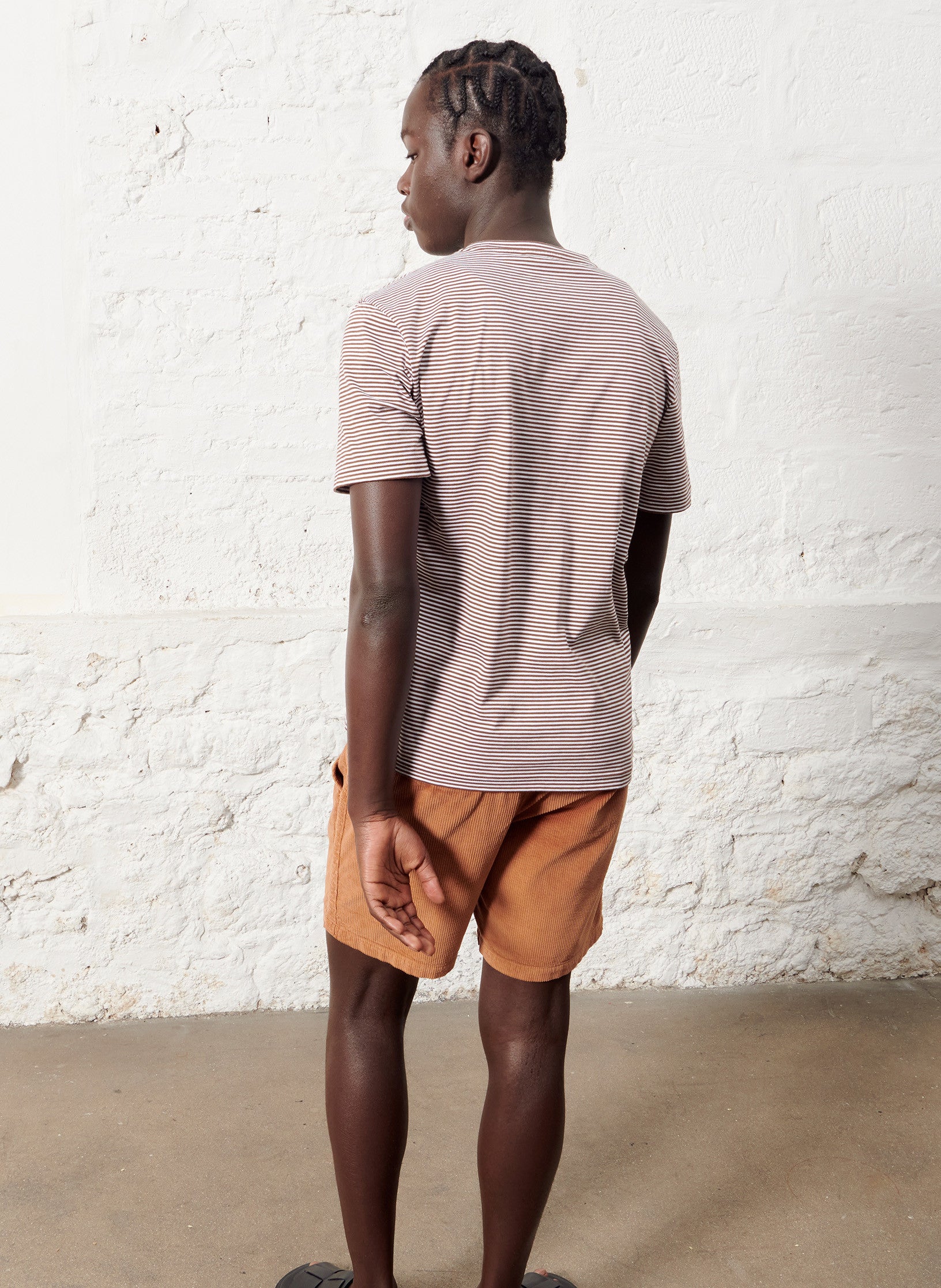 tee shirt raye coton terracotta homme