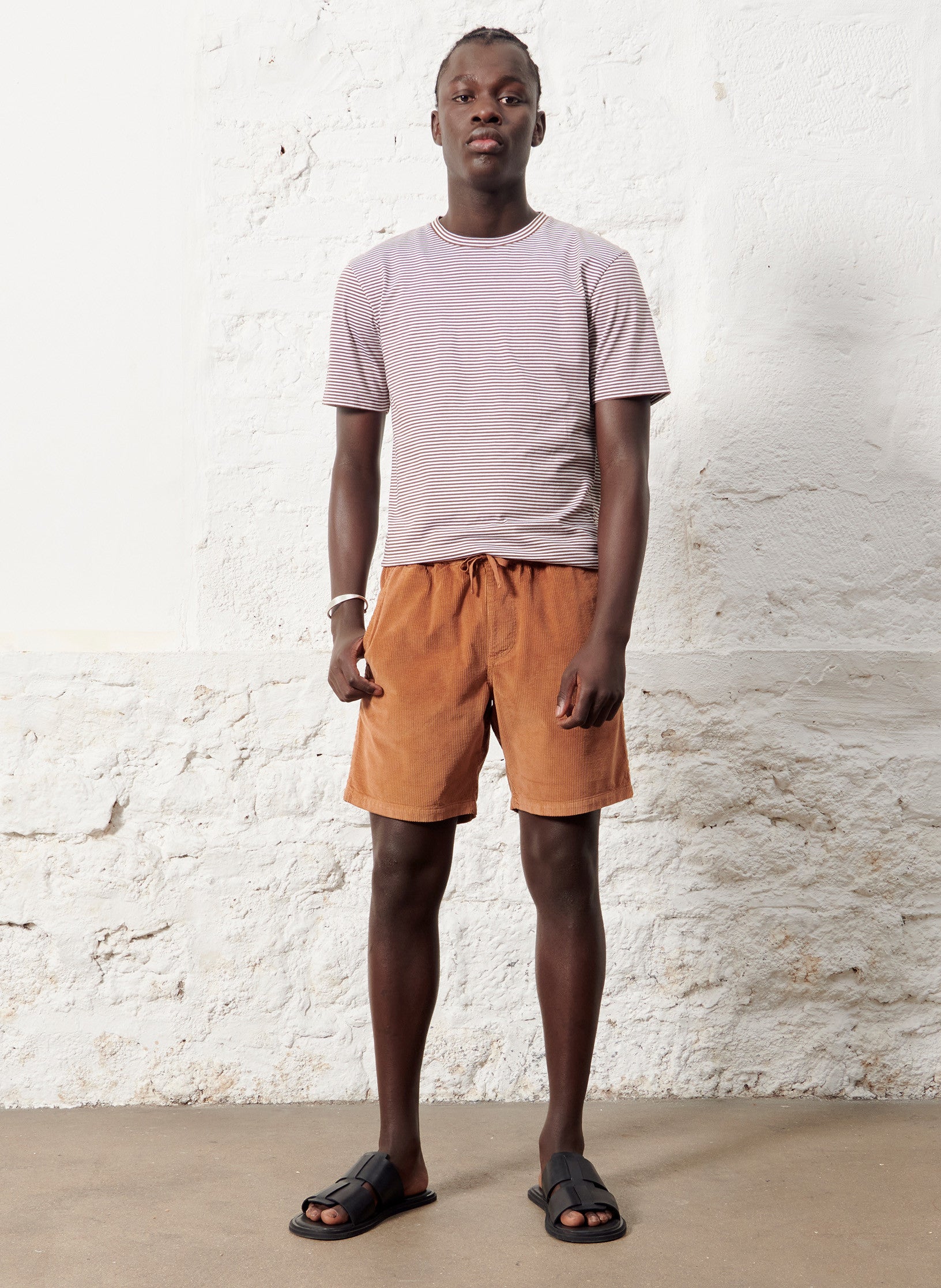 tee shirt raye coton terracotta homme