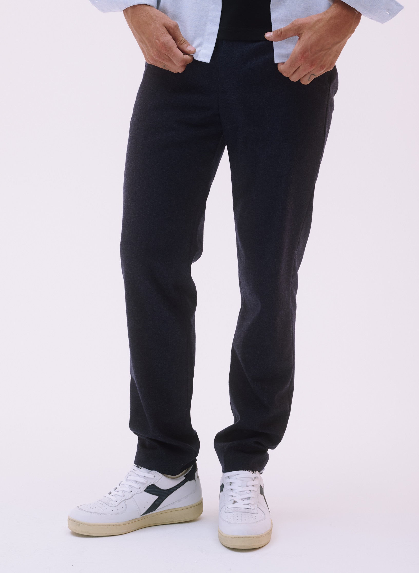 pantalon droit flanelle bleu homme