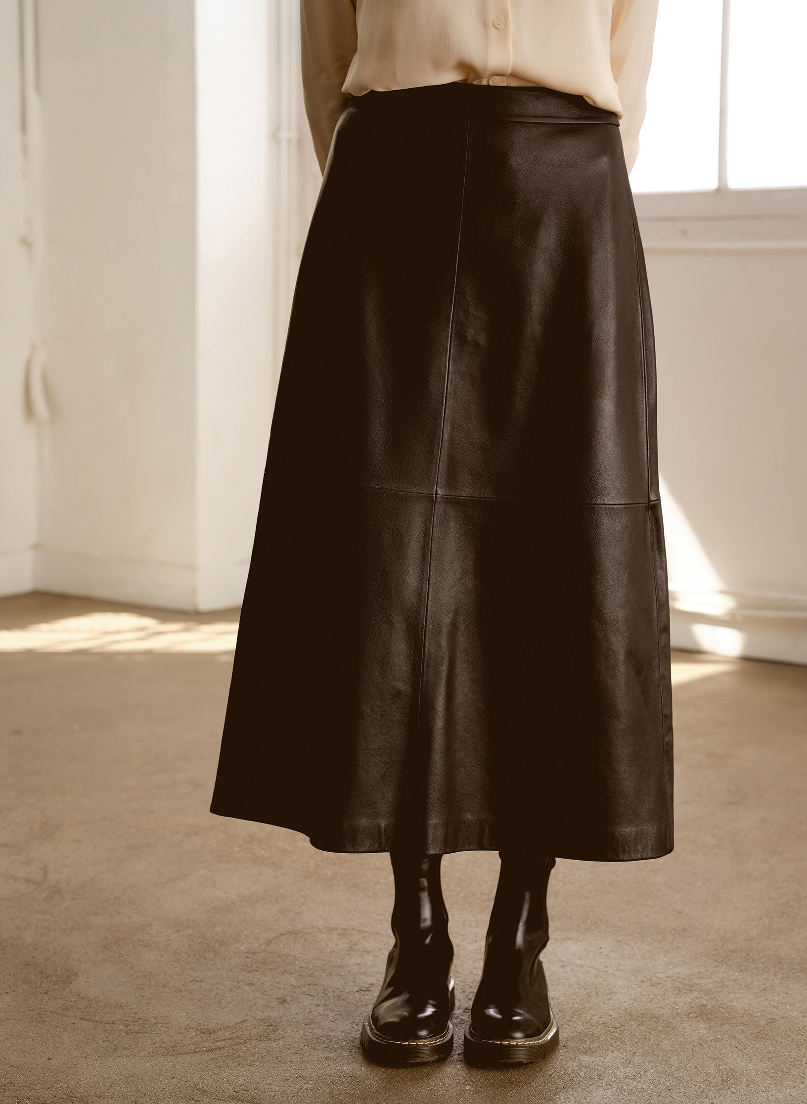 jupe longue cuir noir femme