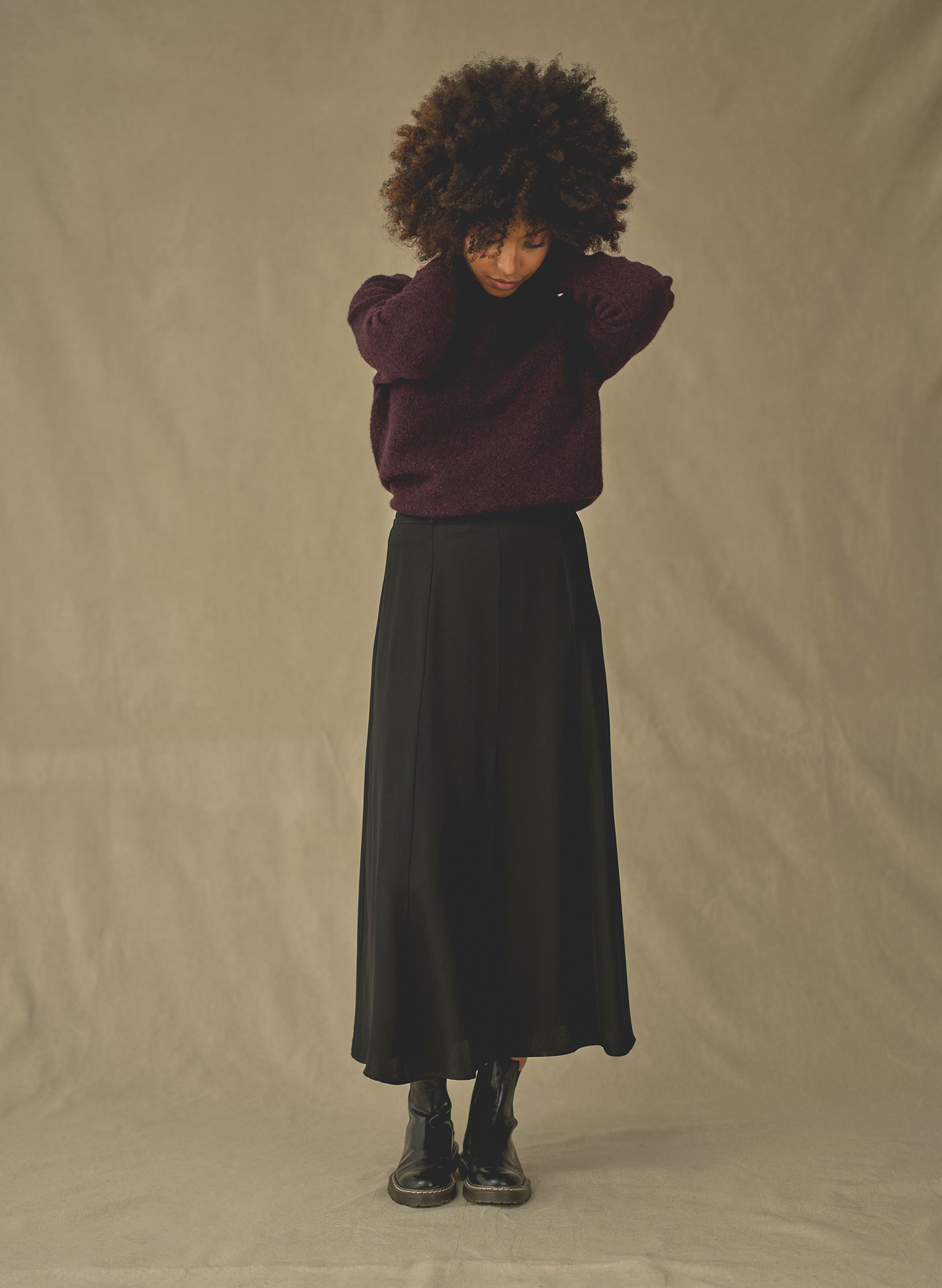 jupe evasee crepe noir femme