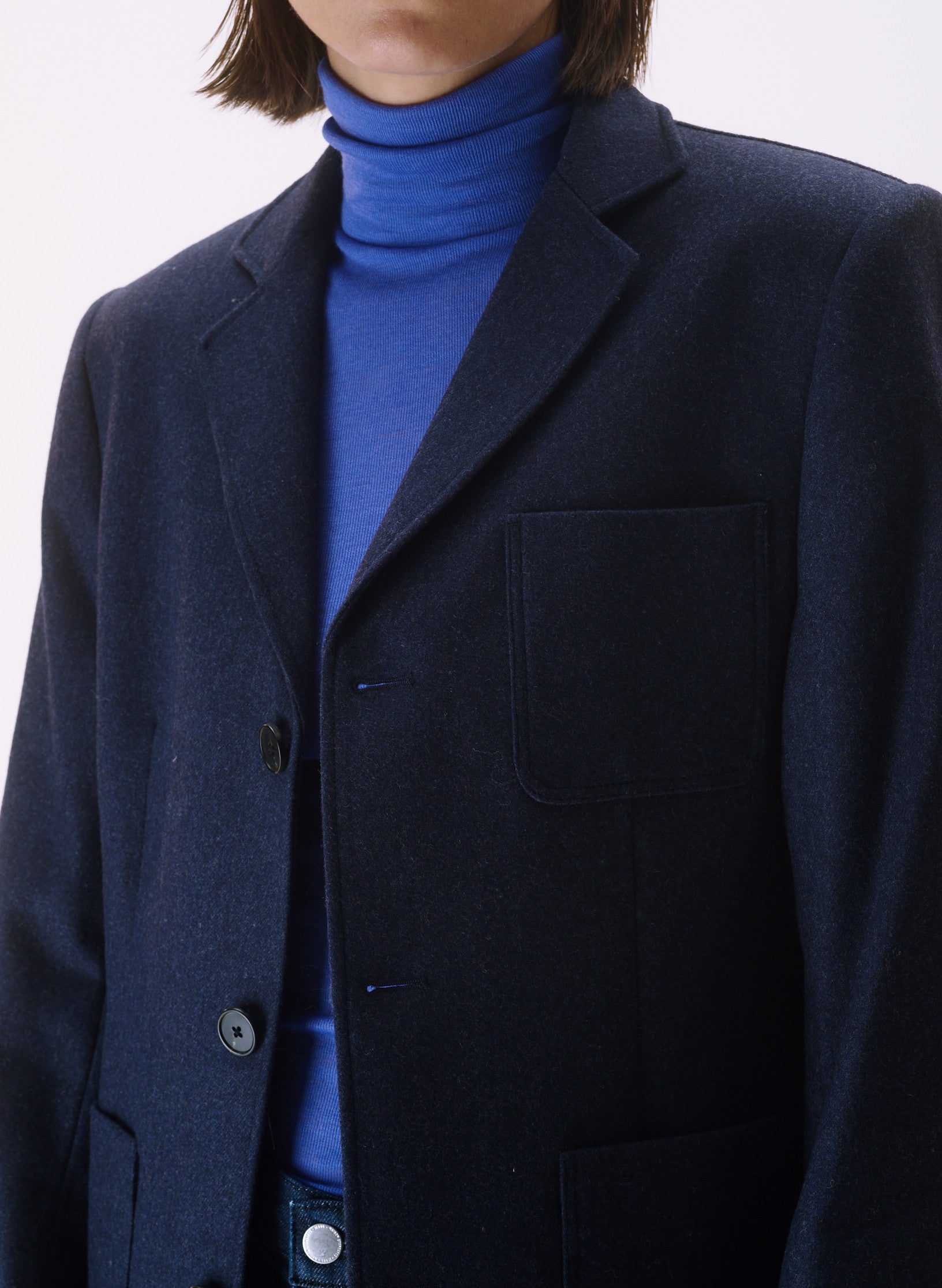 veste flanelle bleu 3 boutons homme