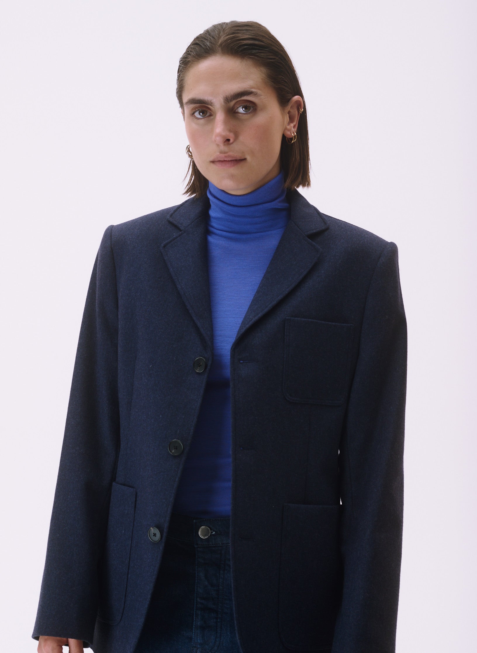 veste flanelle bleu 3 boutons homme