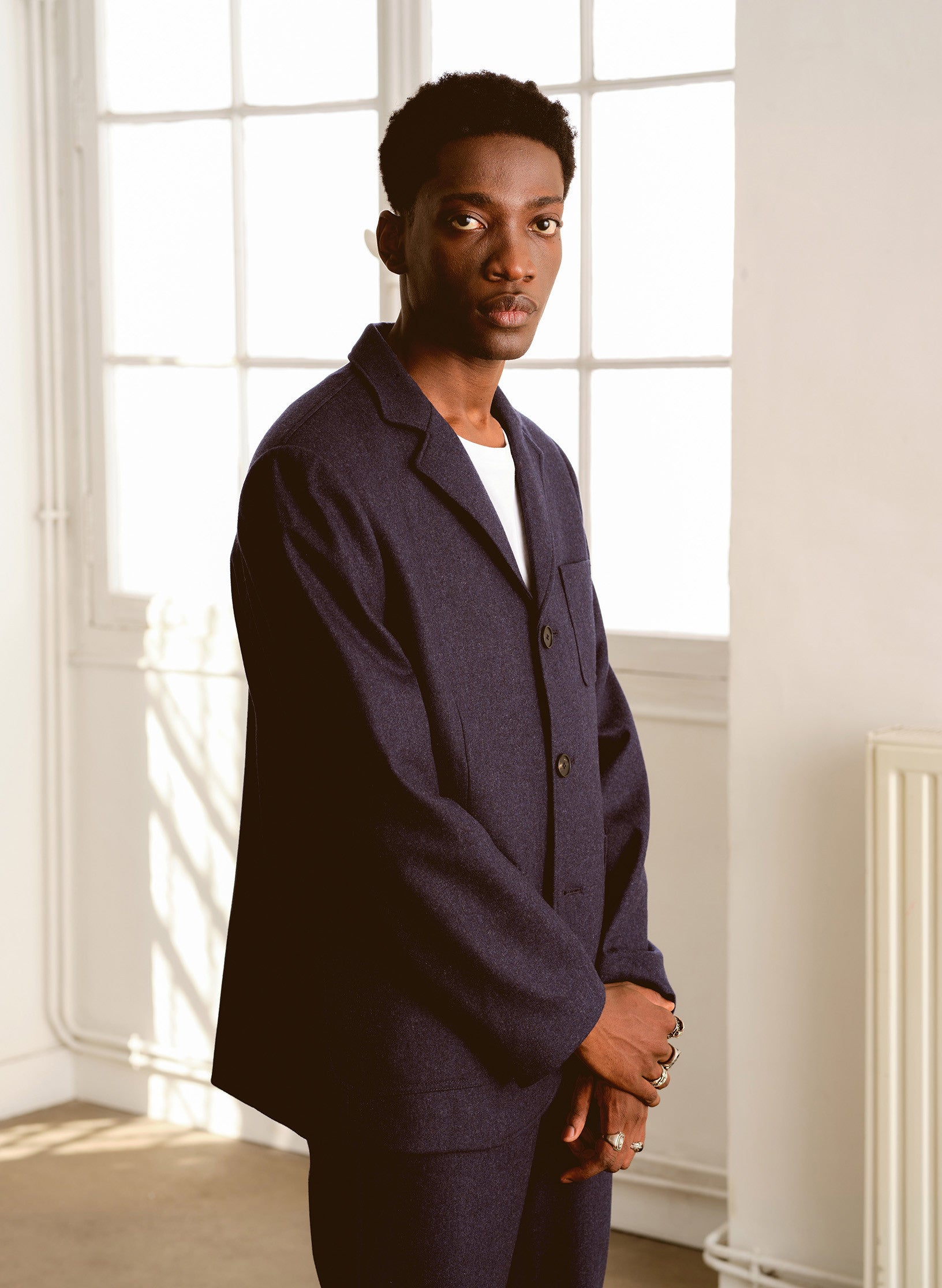 veste flanelle bleu 3 boutons homme