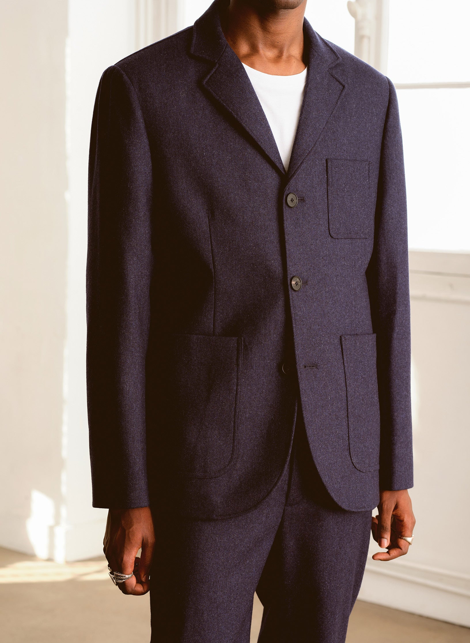 veste flanelle bleu 3 boutons homme