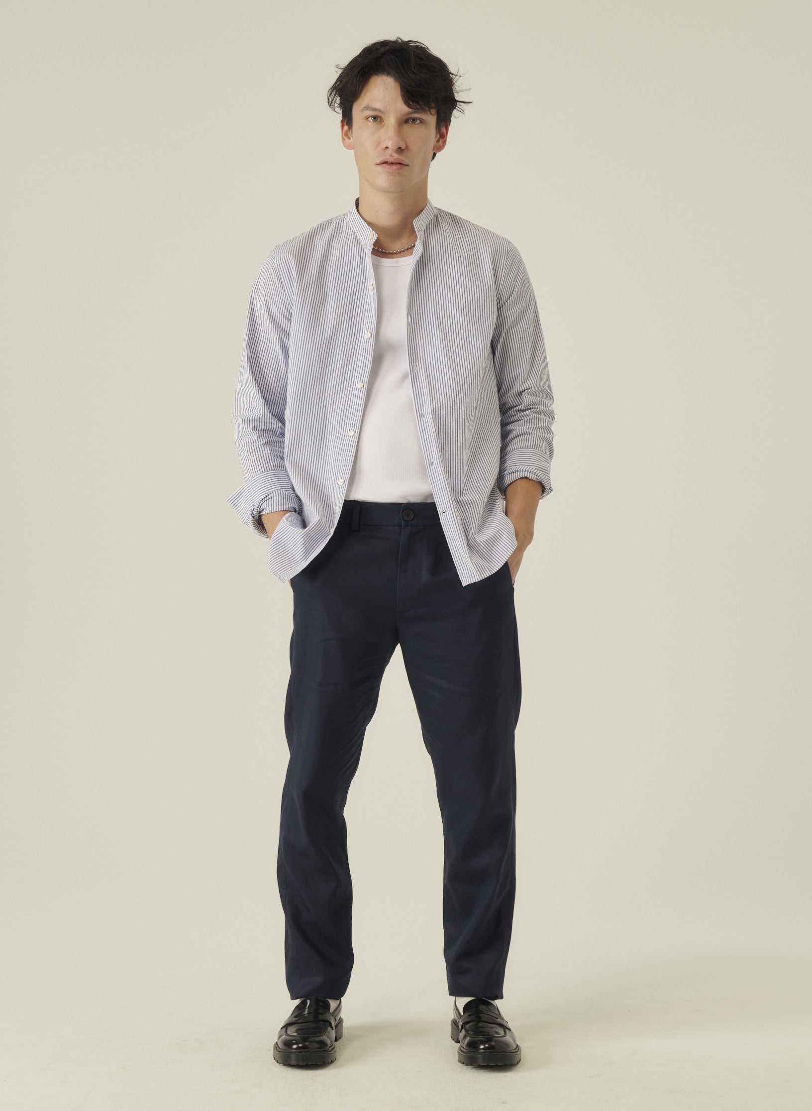 chemise col mao seersucker