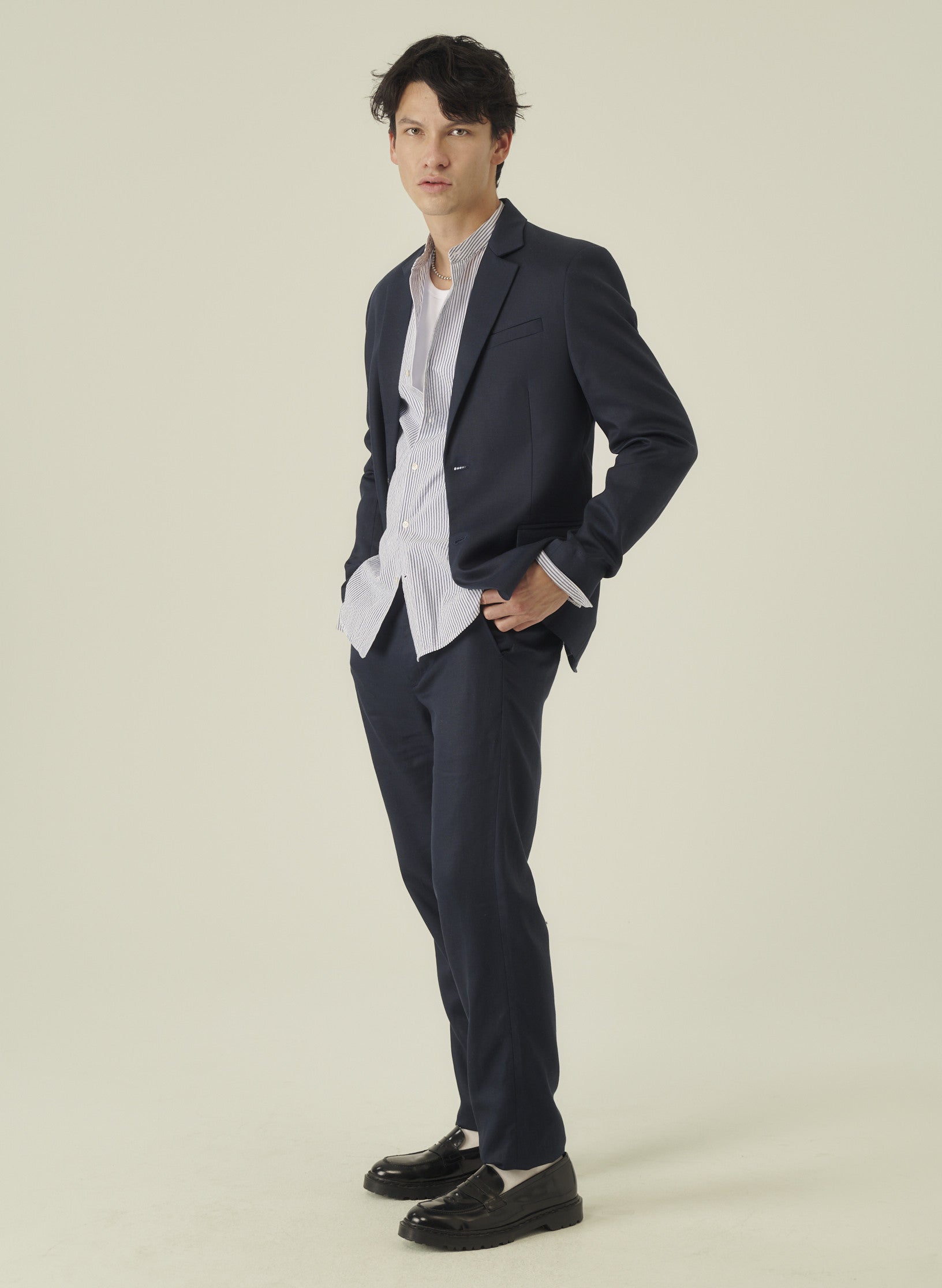 chemise col mao seersucker