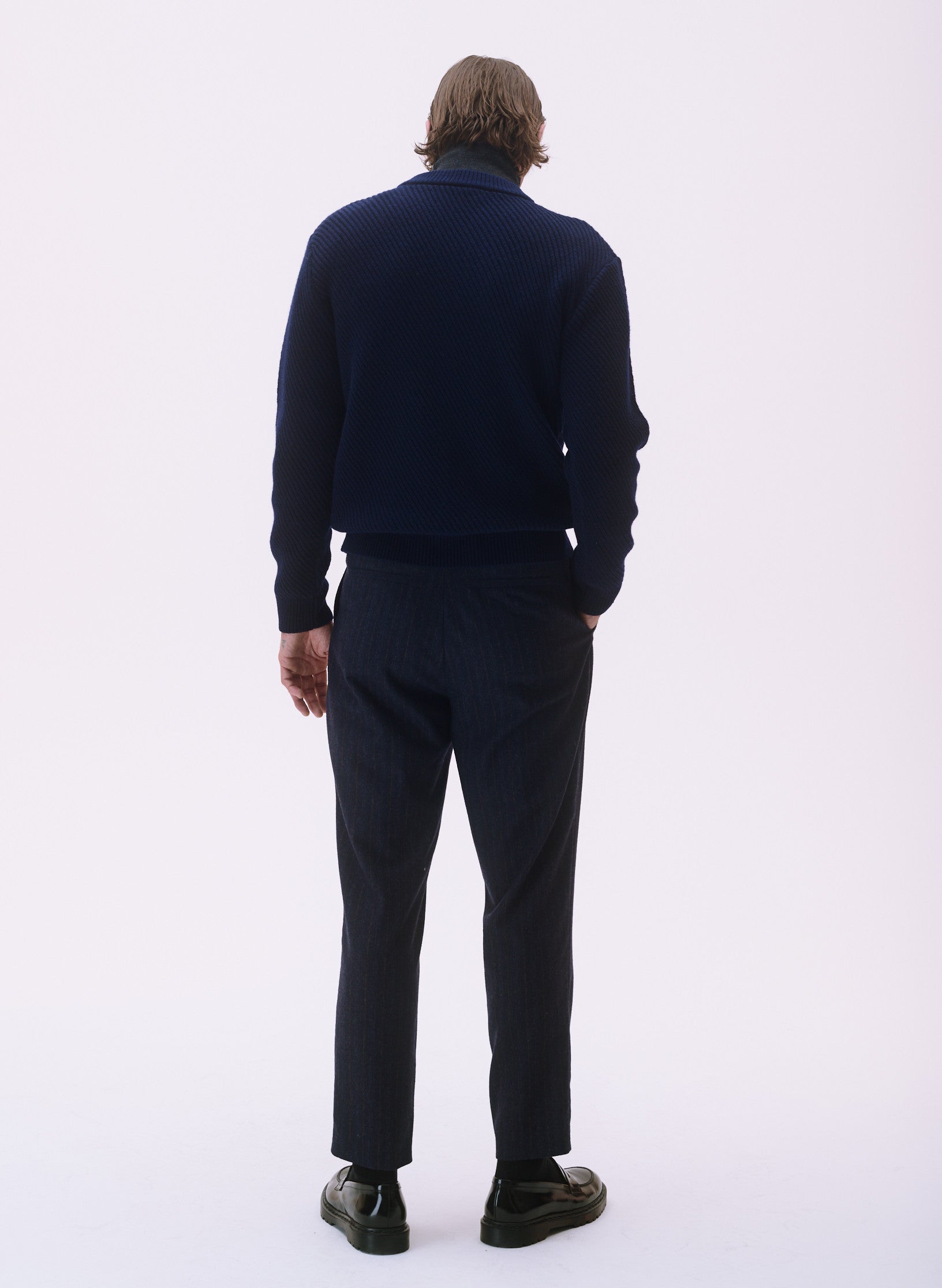 pantalon carotte flanelle raye bleu homme femme unisexe