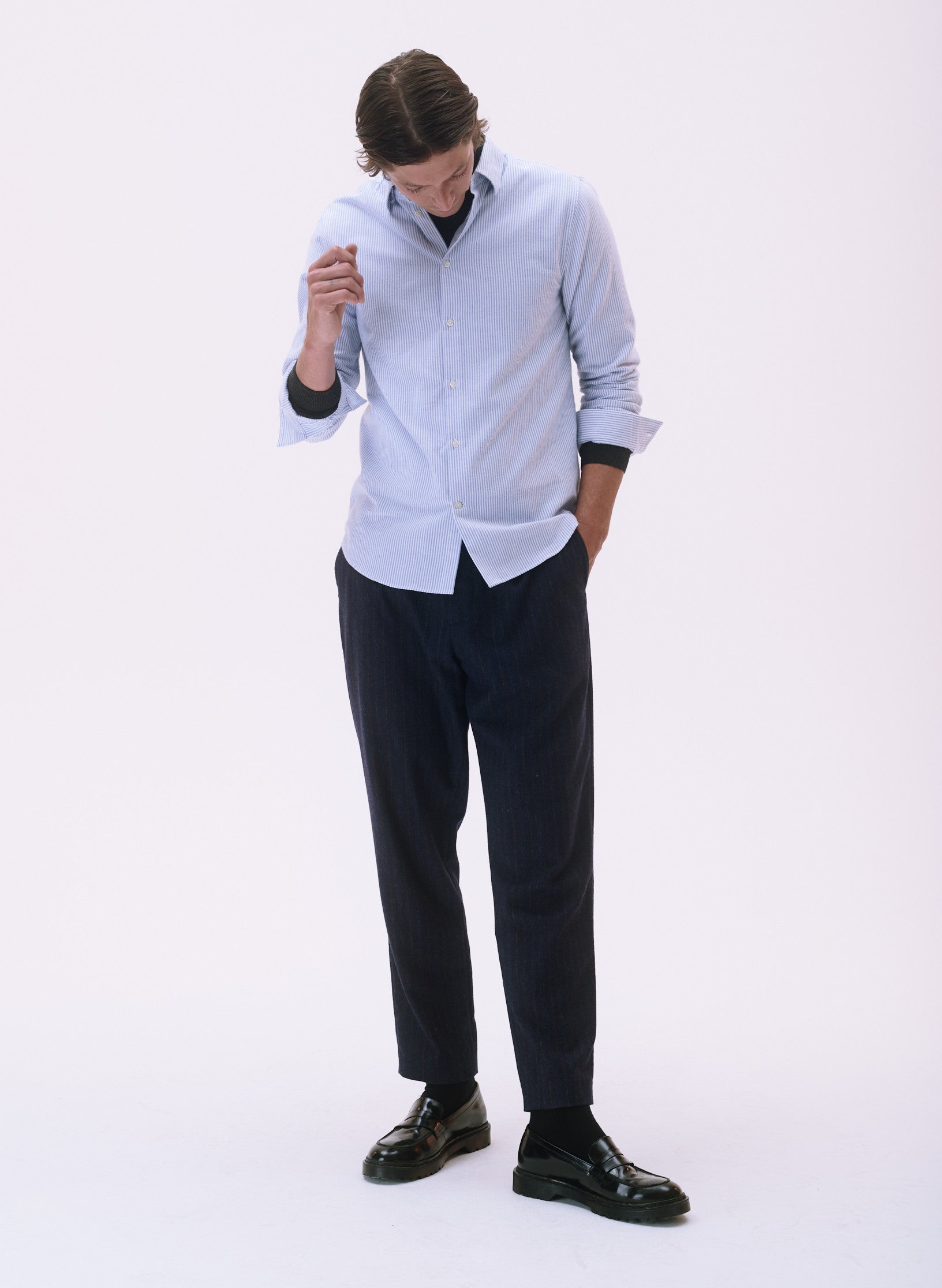 pantalon carotte flanelle raye bleu homme femme unisexe