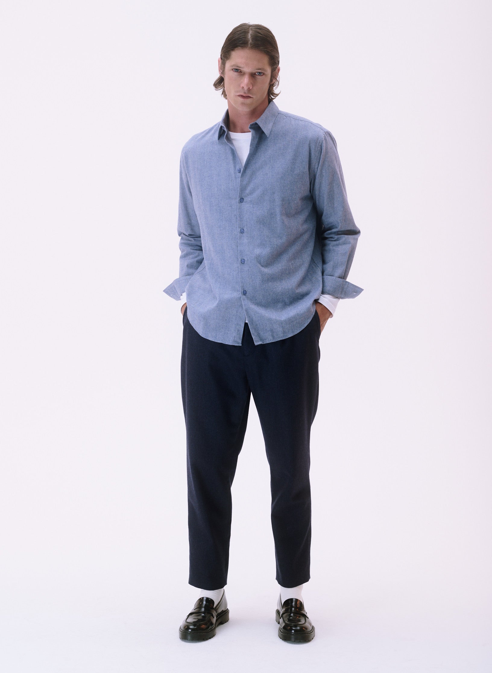 pantalon pince loose flanelle bleu homme femme unisexe