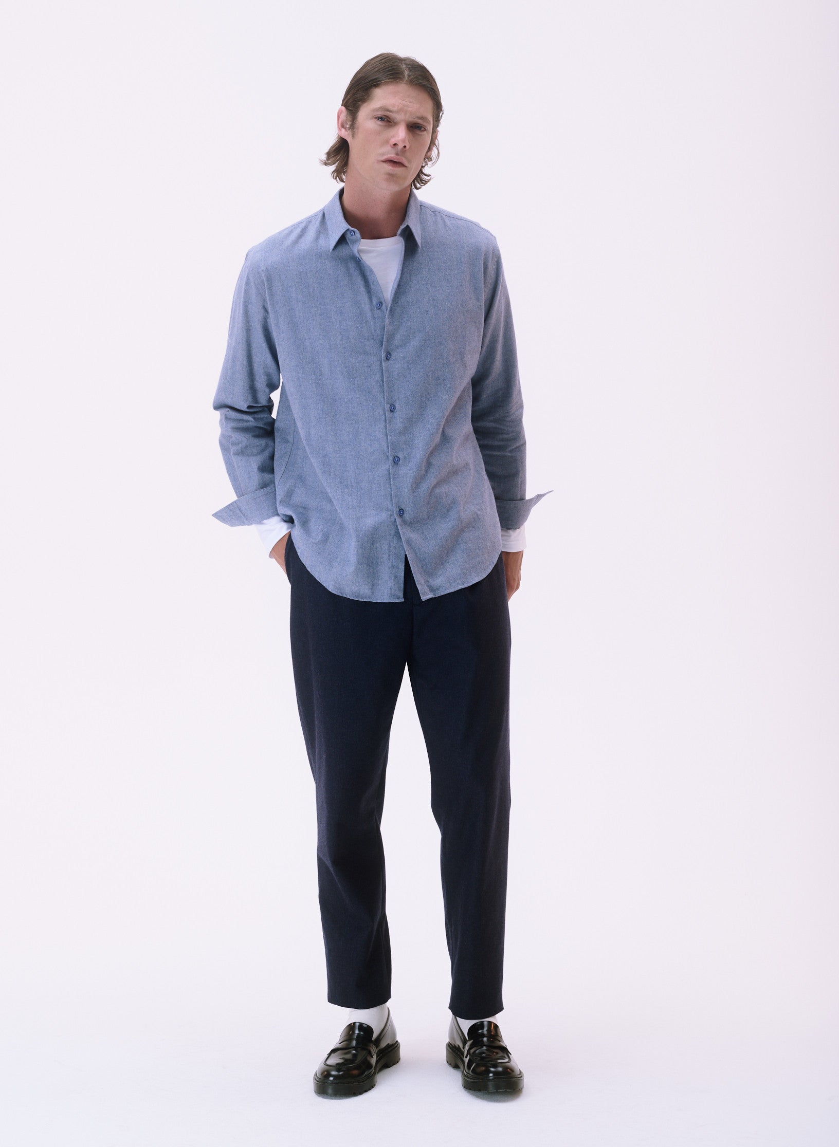 pantalon pince loose flanelle bleu homme femme unisexe