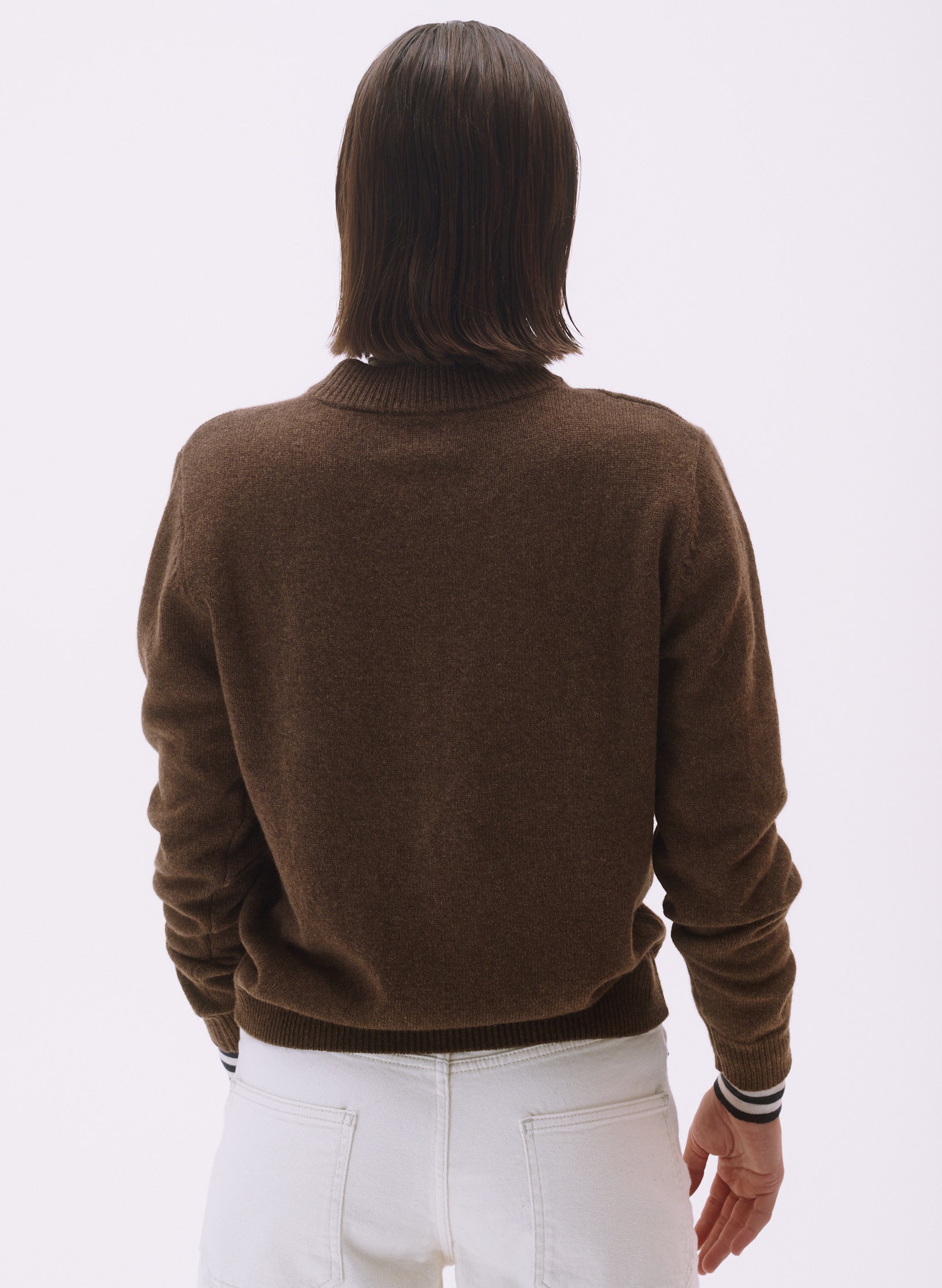 pull ras du cou laine marron homme femme unisexe