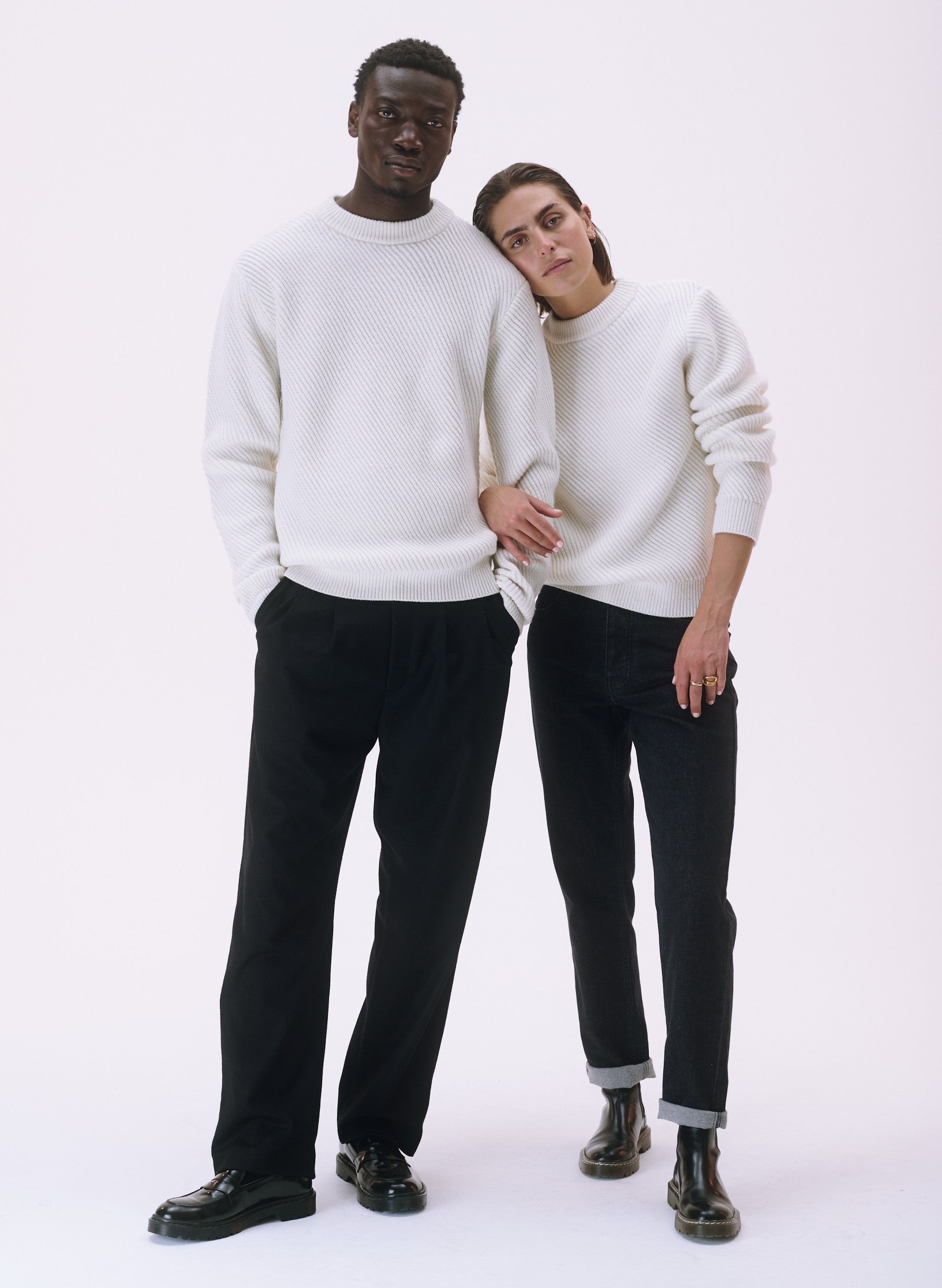 pull cote diagonale laine ecru homme femme unisexe