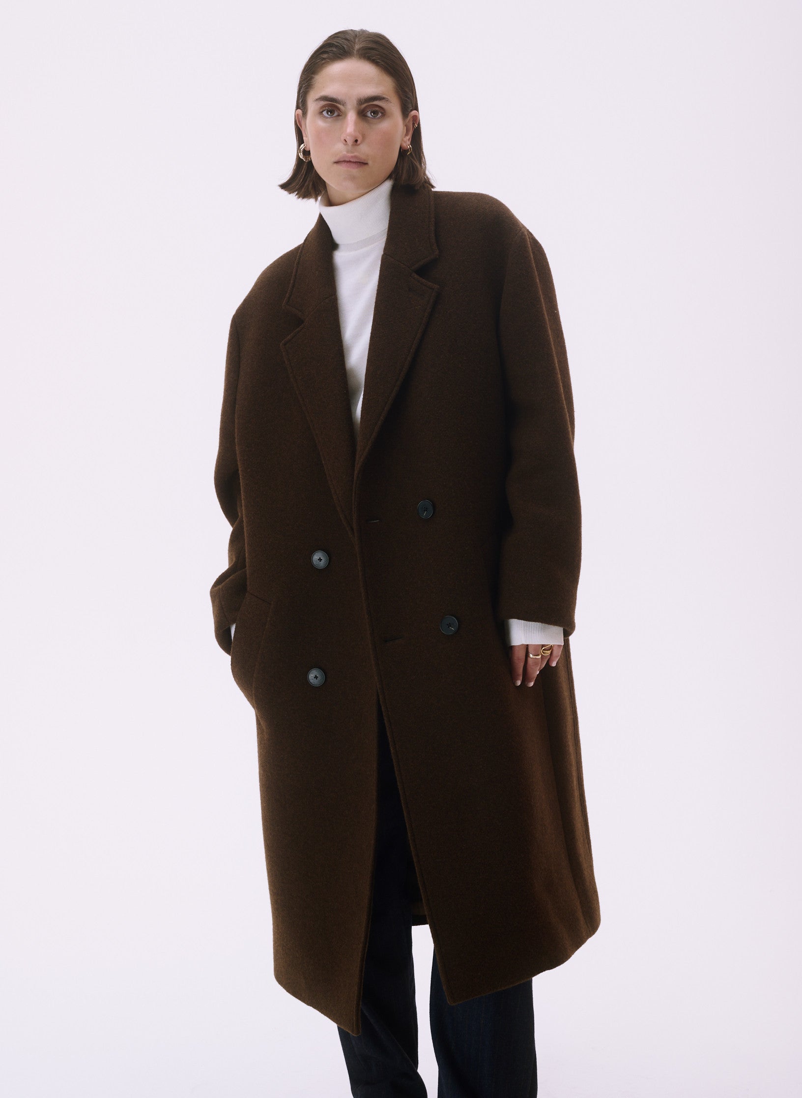 manteau croise laine unisexe homme femme acajou marron