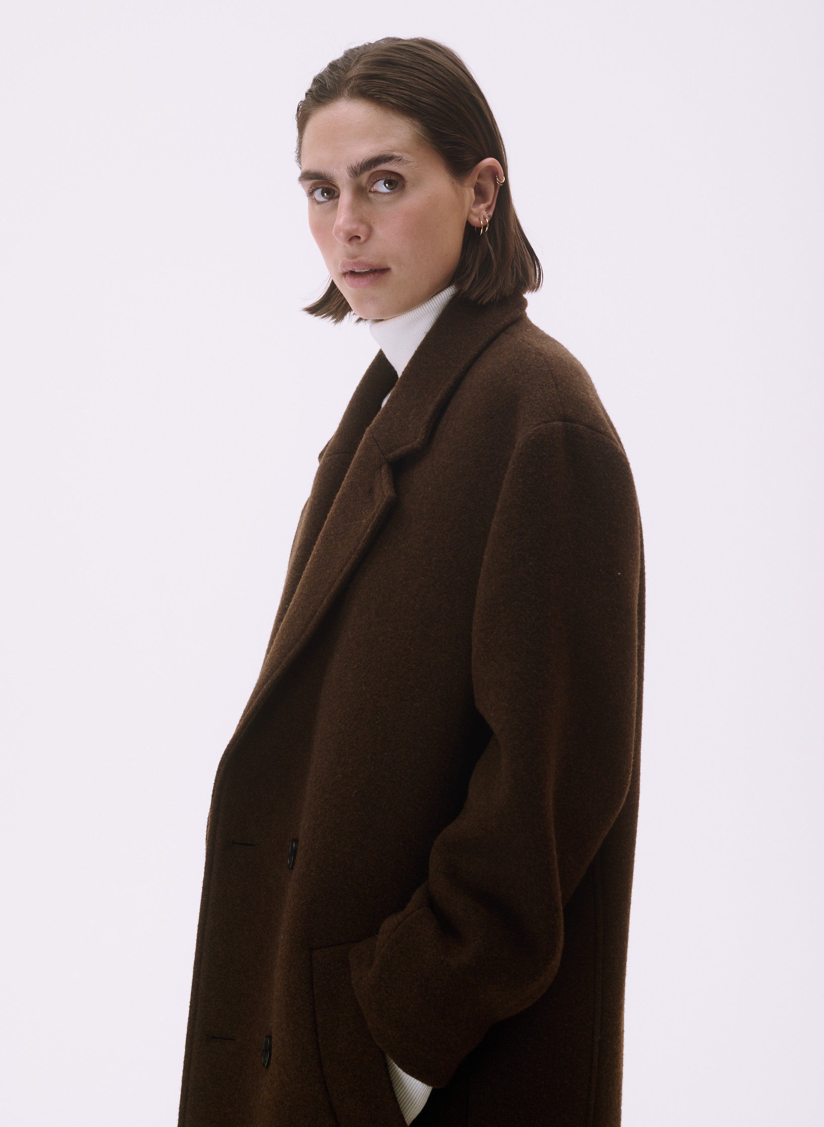 manteau croise laine unisexe homme femme acajou marron