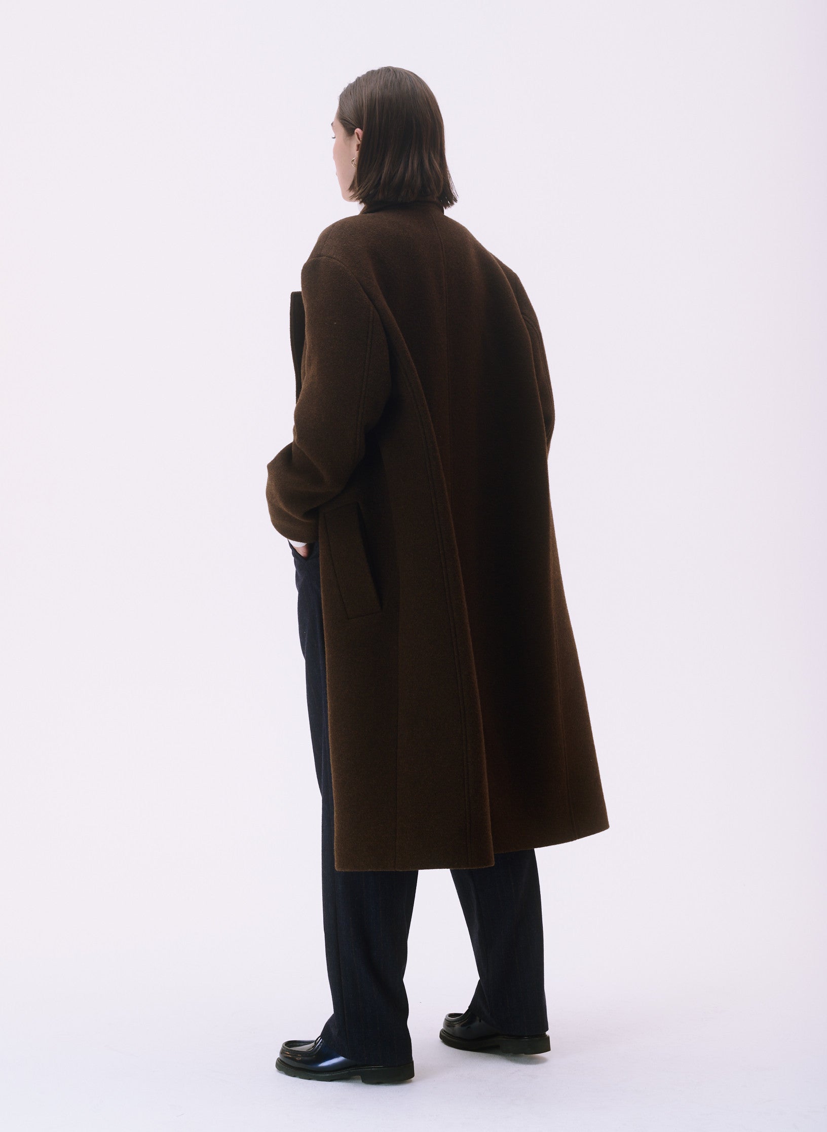 manteau croise laine unisexe homme femme acajou marron