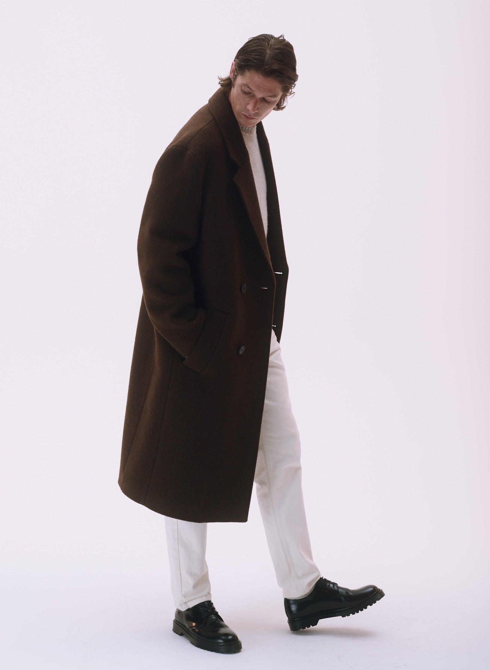 manteau croise laine unisexe homme femme acajou marron