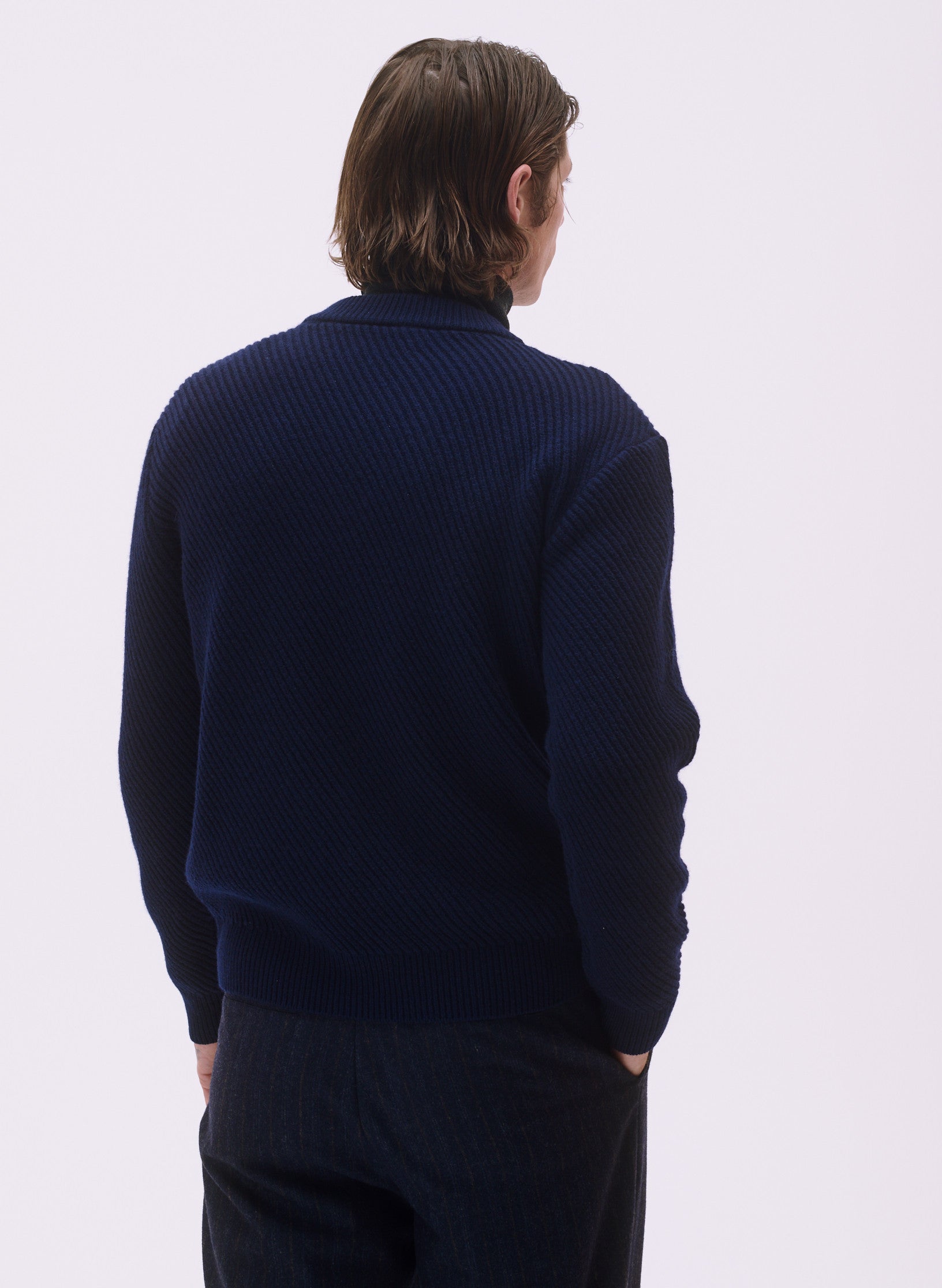 pull bleu laine diagonale homme femme unisexe