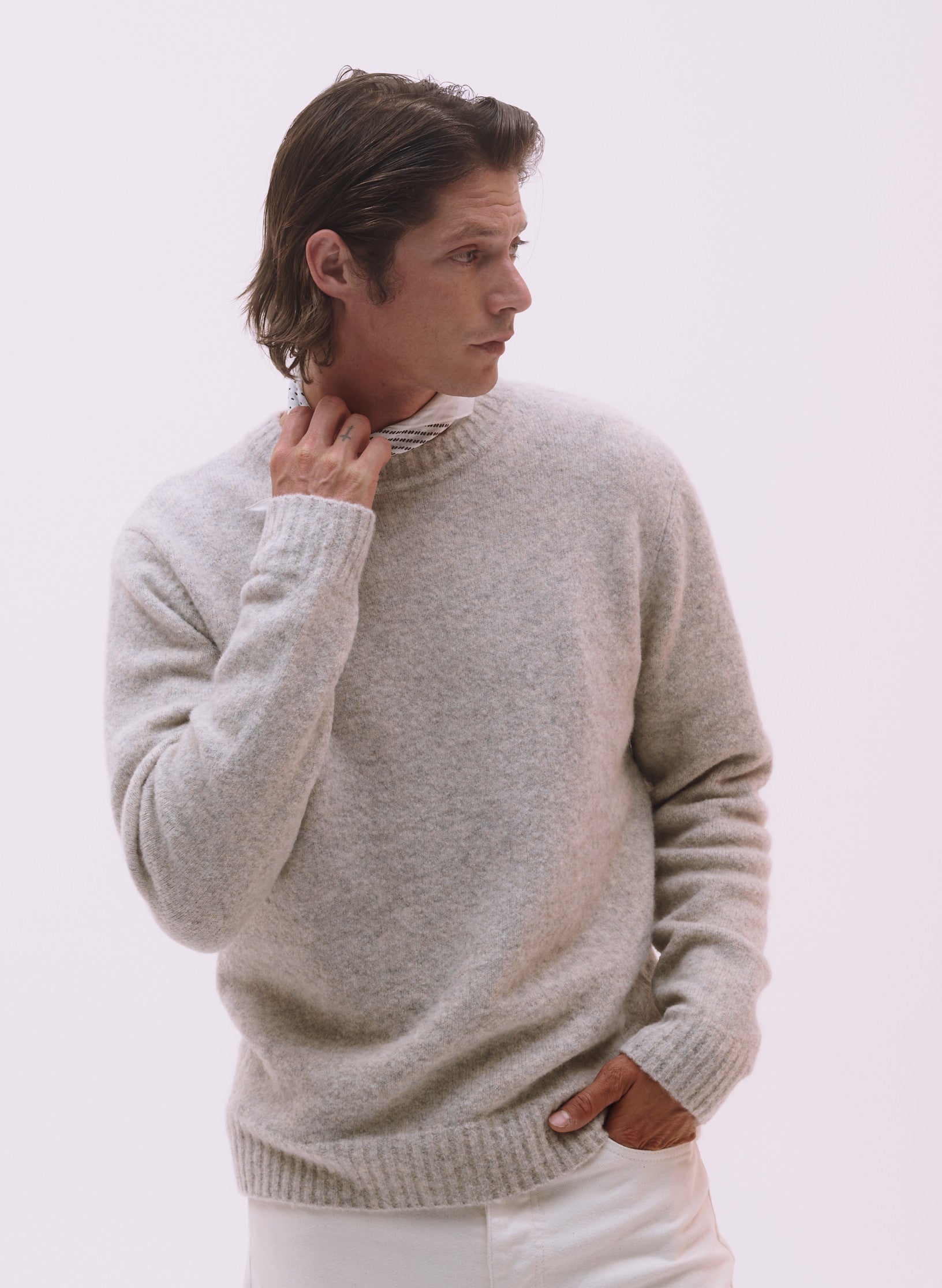 pull laine et fibres recyclees ecru homme femme unisexe